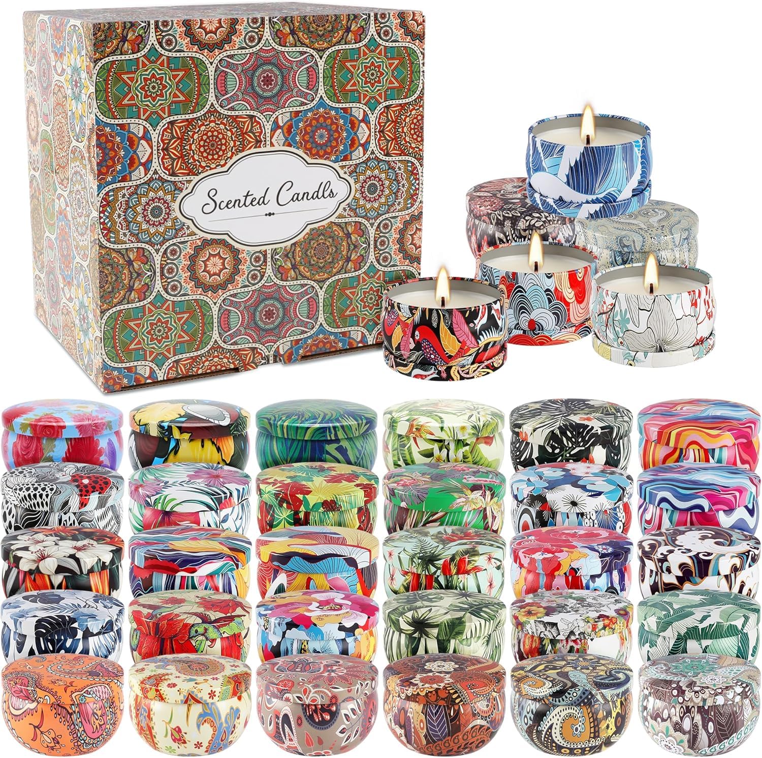 AYIQIW Set 36Pack Scented Candles Gifts Soy Wax Travel Tin Jar Candles for Home 2.5 OZ jar Candles for Mom for Christmas, Birthd