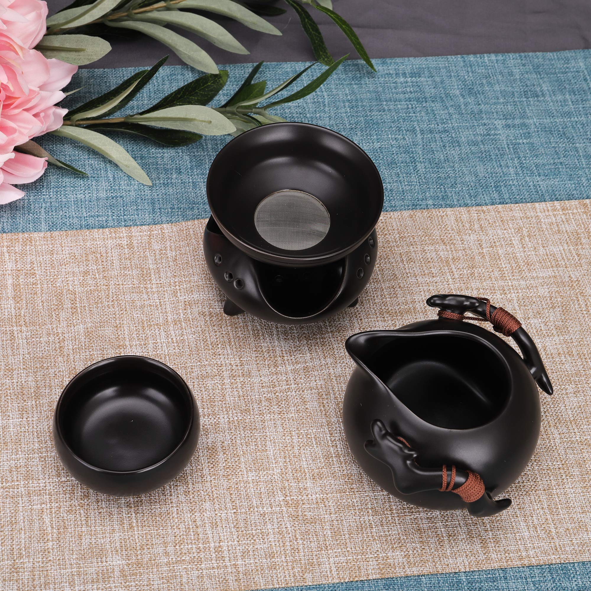 Fanquare Chinese Black Ceramic Kung Fu Tea Set With Tea Tray And Small Tea Tools,Porcelain Tea Service