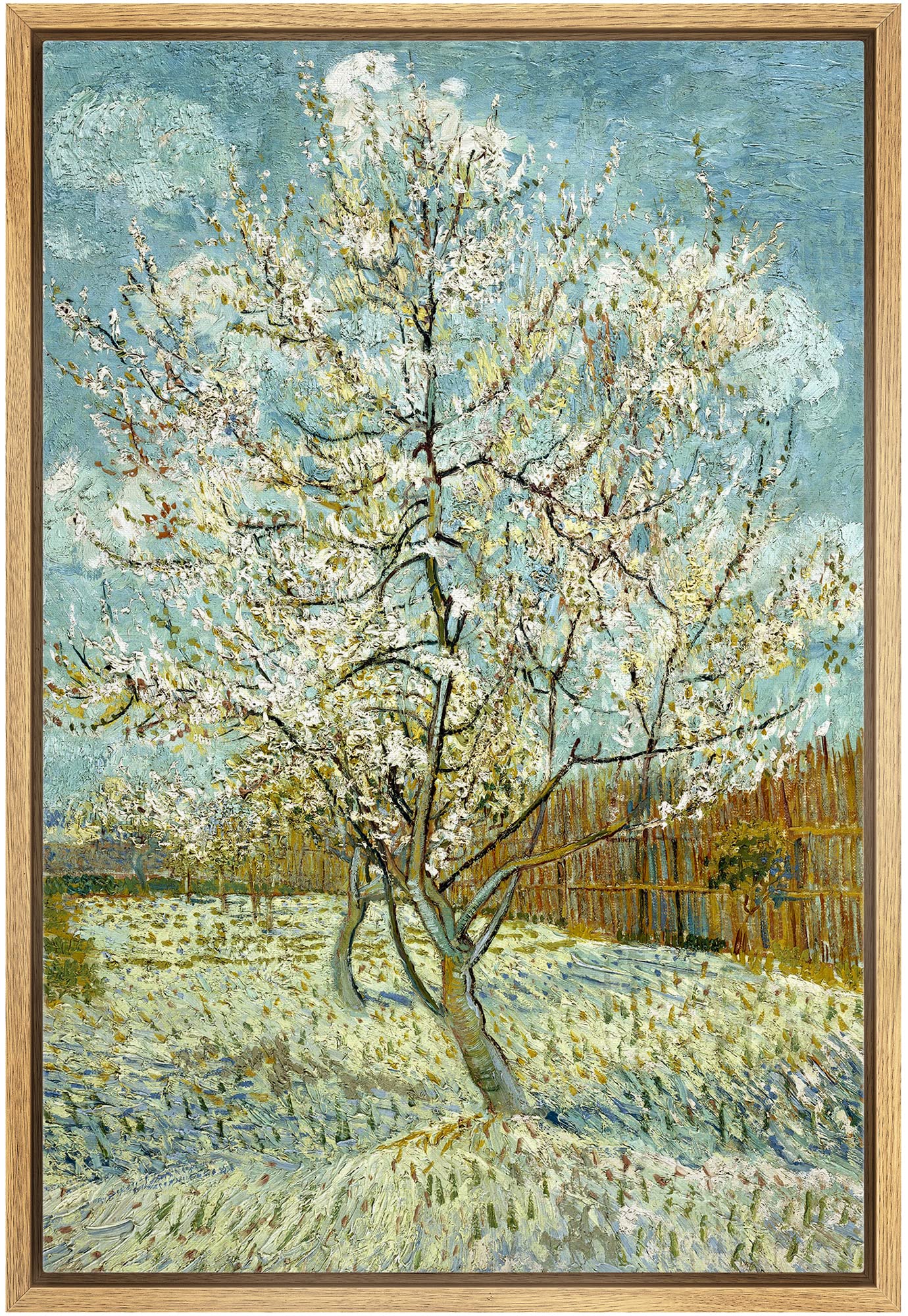 Wall26 The Pink Peach Tree By Vincent Van Gogh - Framed Canvas Print Wall Art Famous Oil Painting Reproduction - 24''X36'' Natur