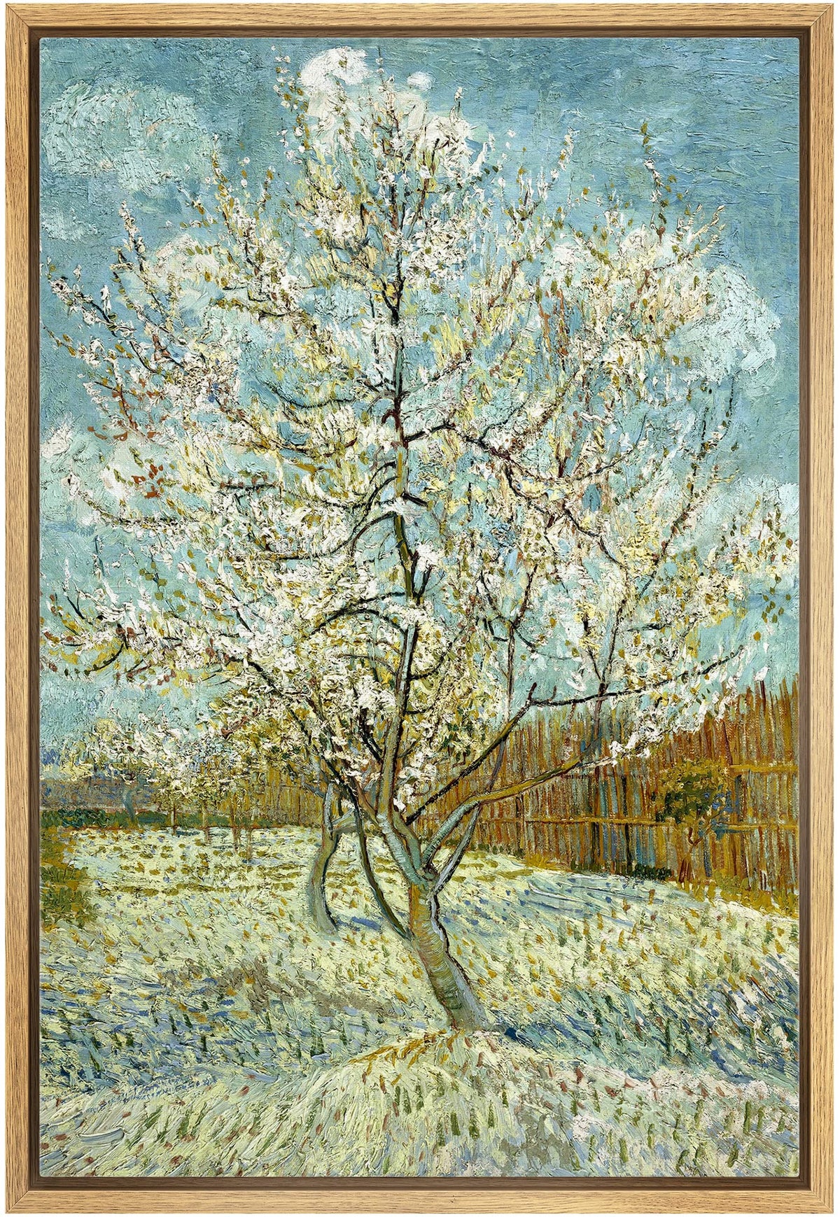Wall26 The Pink Peach Tree By Vincent Van Gogh - Framed Canvas Print Wall Art Famous Oil Painting Reproduction - 16''X24'' Natur