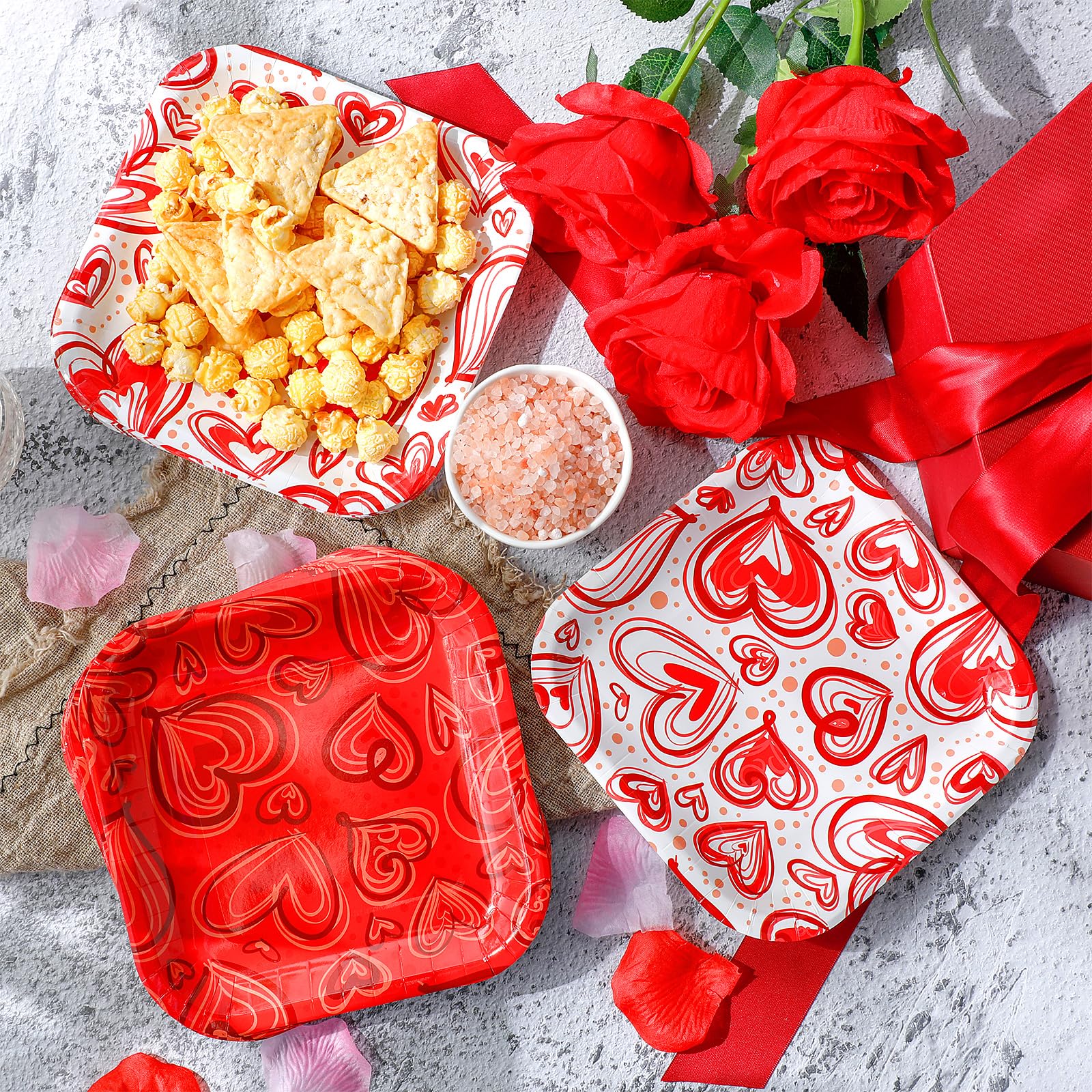 Ziliny 50 Pcs 7 Inch Valentine'S Day Dessert Plates Square Red Disposable Plates Heart Paper Plates Valentines Party Plates Deco
