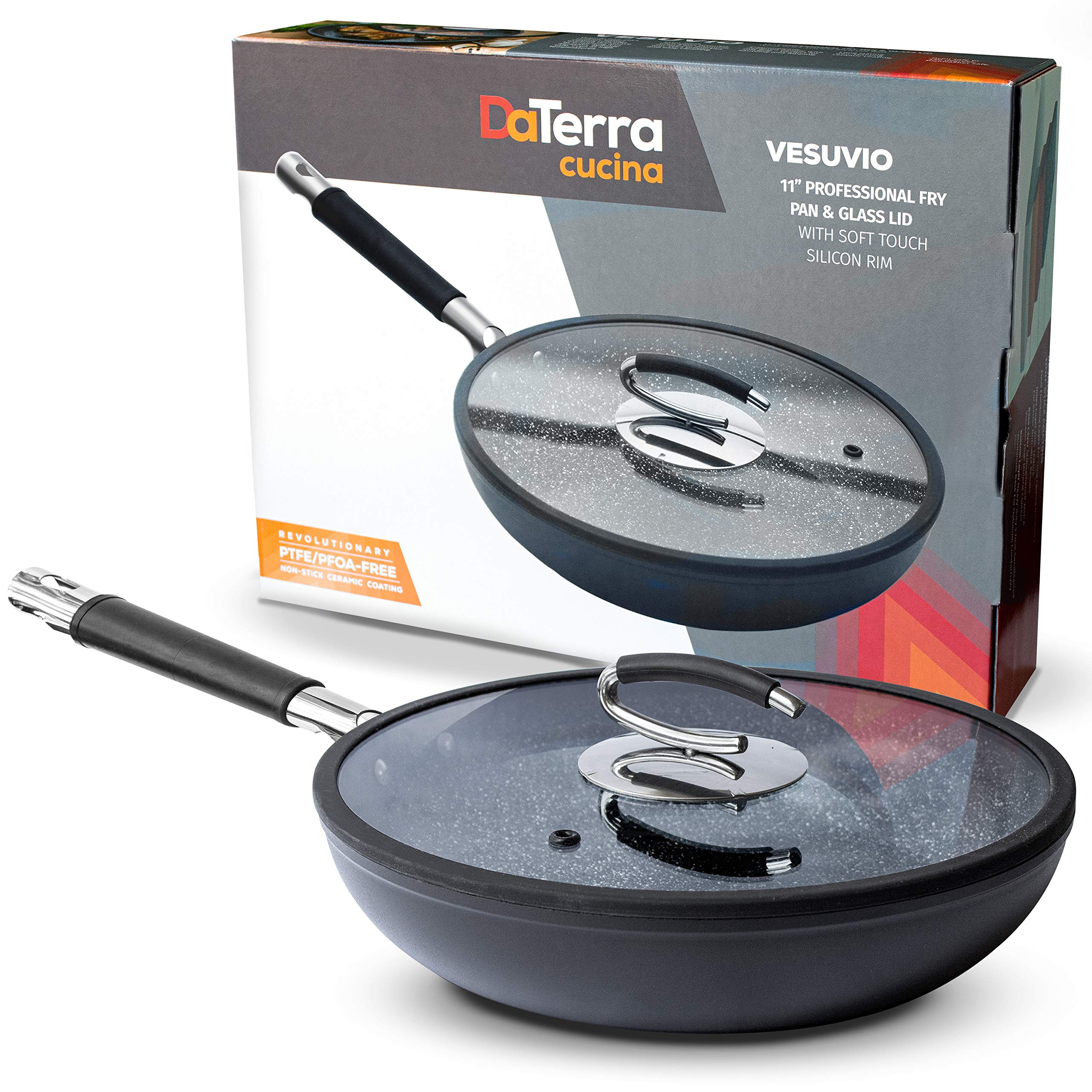 Daterra Cucina 11    Nonstick Frying Pan W/Lid | Made In Italy | Ptfe, Cadmium, Lead And Pfoa Free Proprietary Nontoxic Ceramic