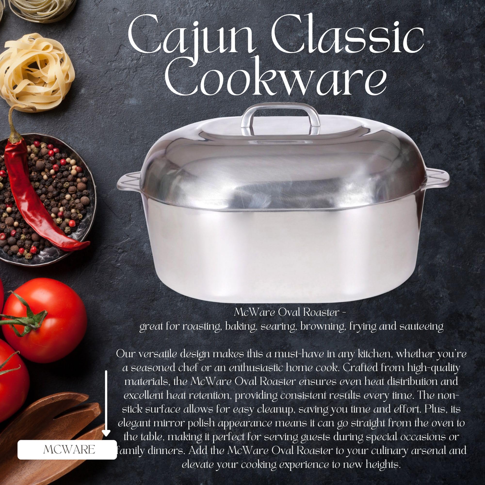 Cajun Classic Aluminum Roaster Pan with Lid - 15 Inch Easy Clean Oval Cookware