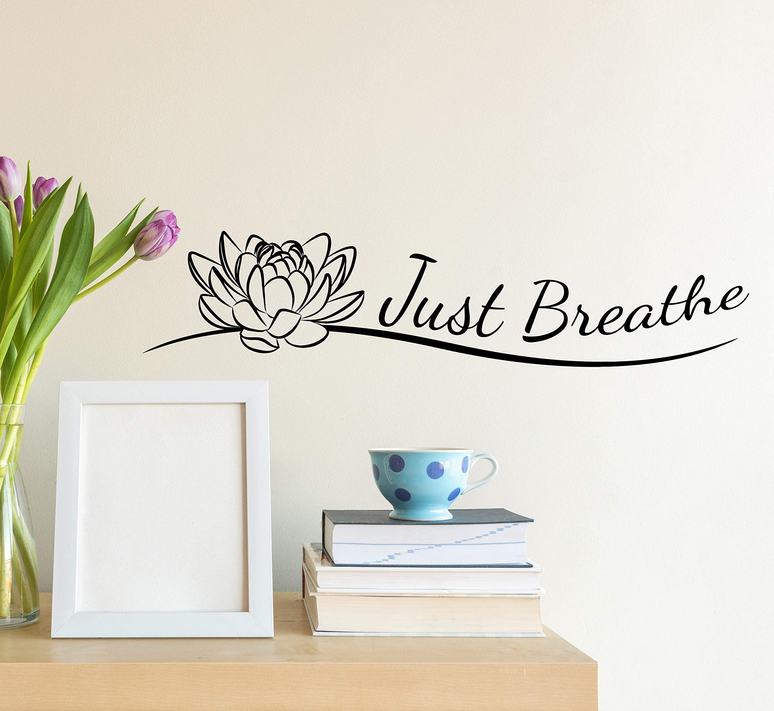 Vinyl Wall Decal Indian Yoga Studio Meditate Decor Buddhism Just Breathe Lotus Flower Stickers Mural 35 In X 8 In Gz260