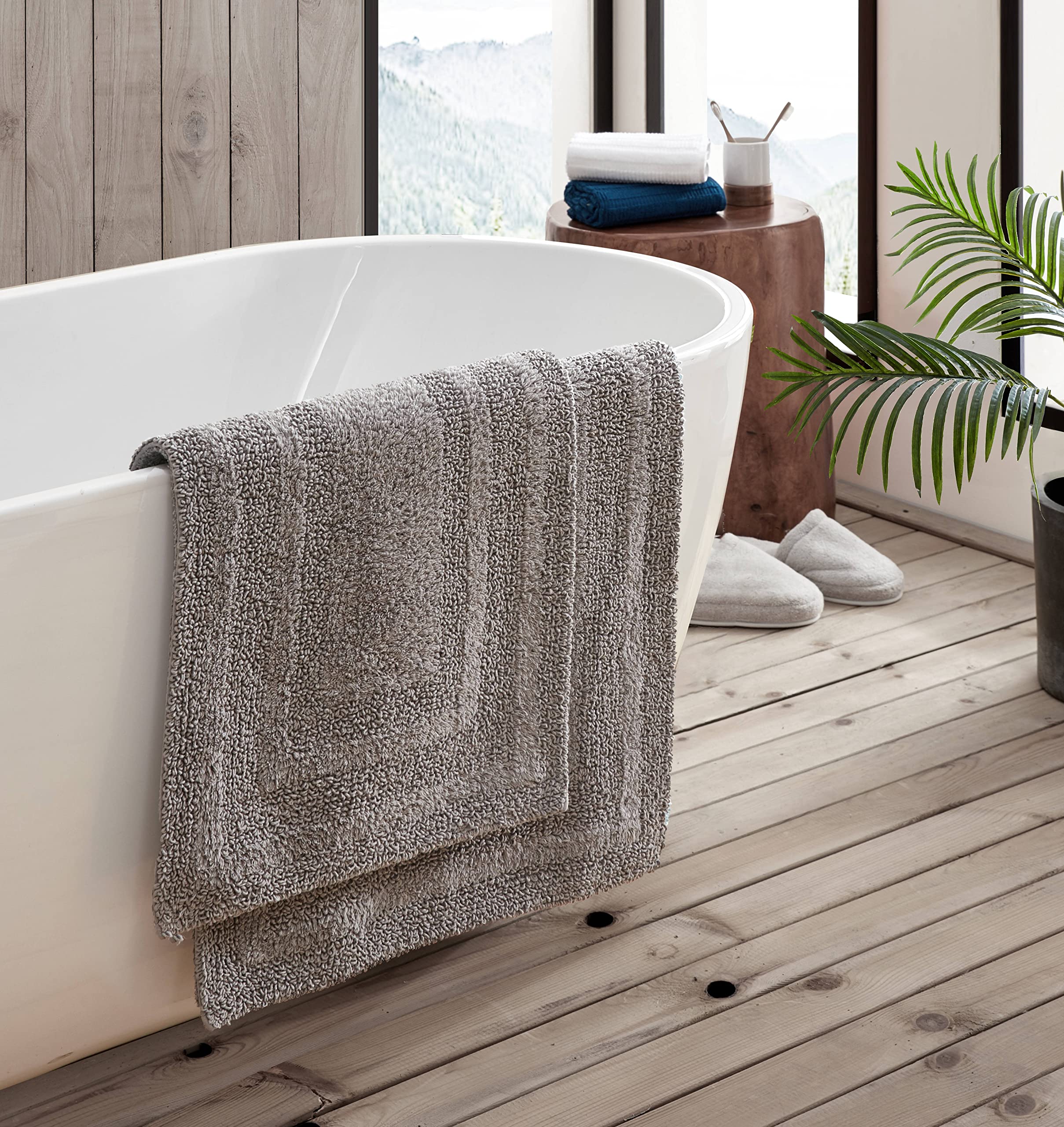 Eddie Bauer - Bathroom Rugs Set, Soft Tufted Cotton Bathroom Decor, Super Absorbent & Quick Dry (Logan Chrome Grey, 2 Piece)