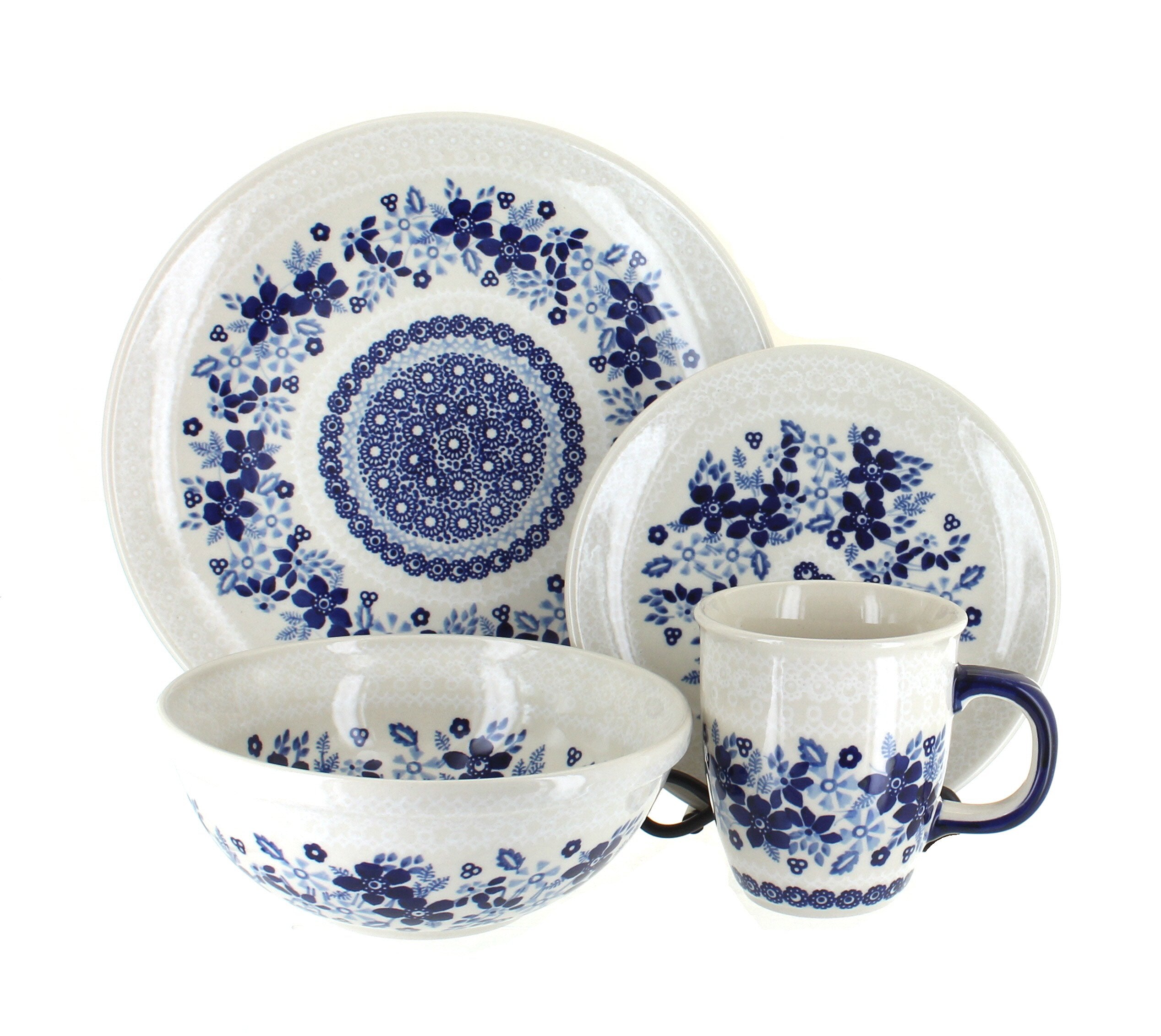 Blue Rose Polish Pottery Elizabeth 4 Piece Place Setting - Service For 1