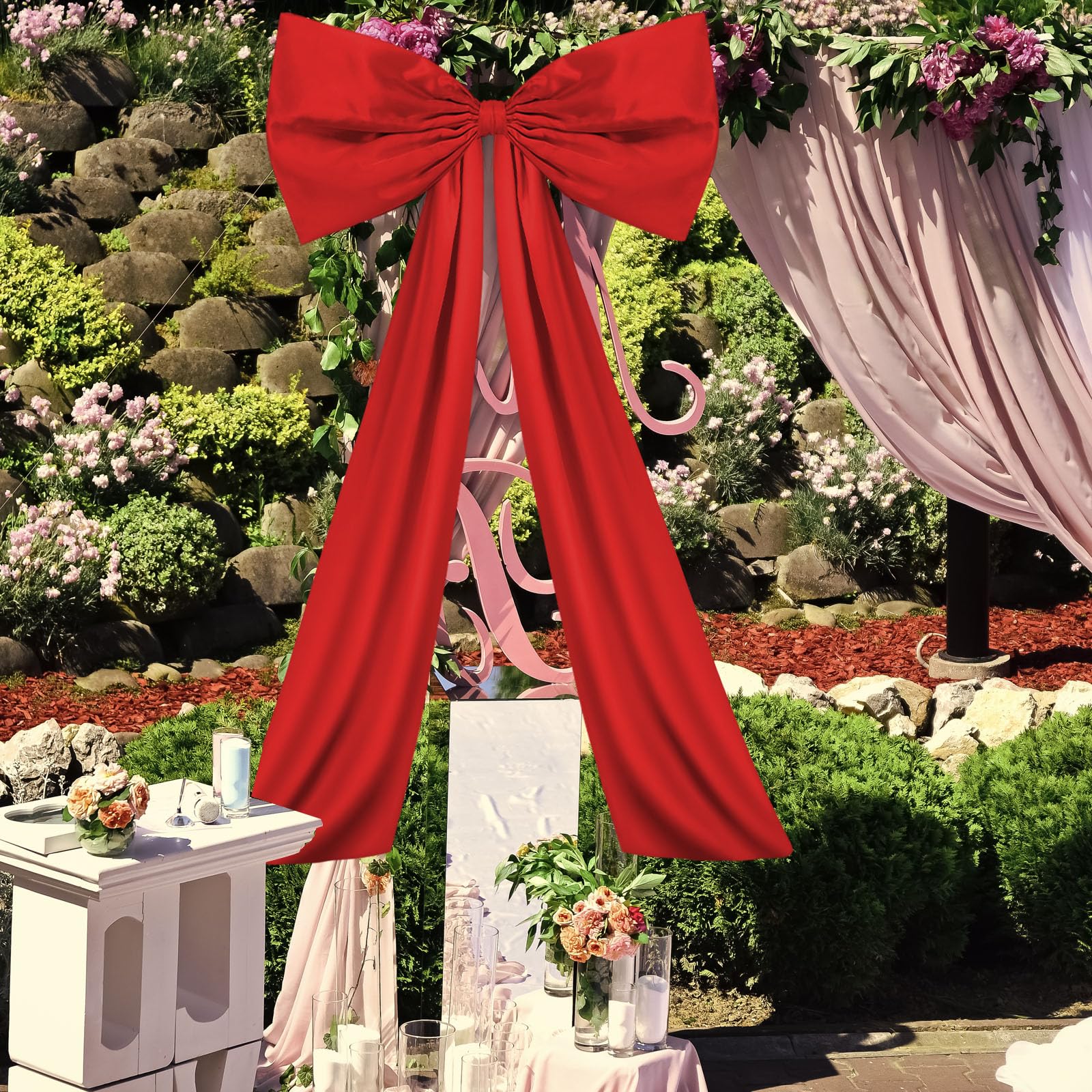 Wavwavw Bow Decor Large Bow for Room, Coquette Giant Ribbon Tie for Birthday Party Backdrop Wall Decor(Red,24 x 36 Inches)