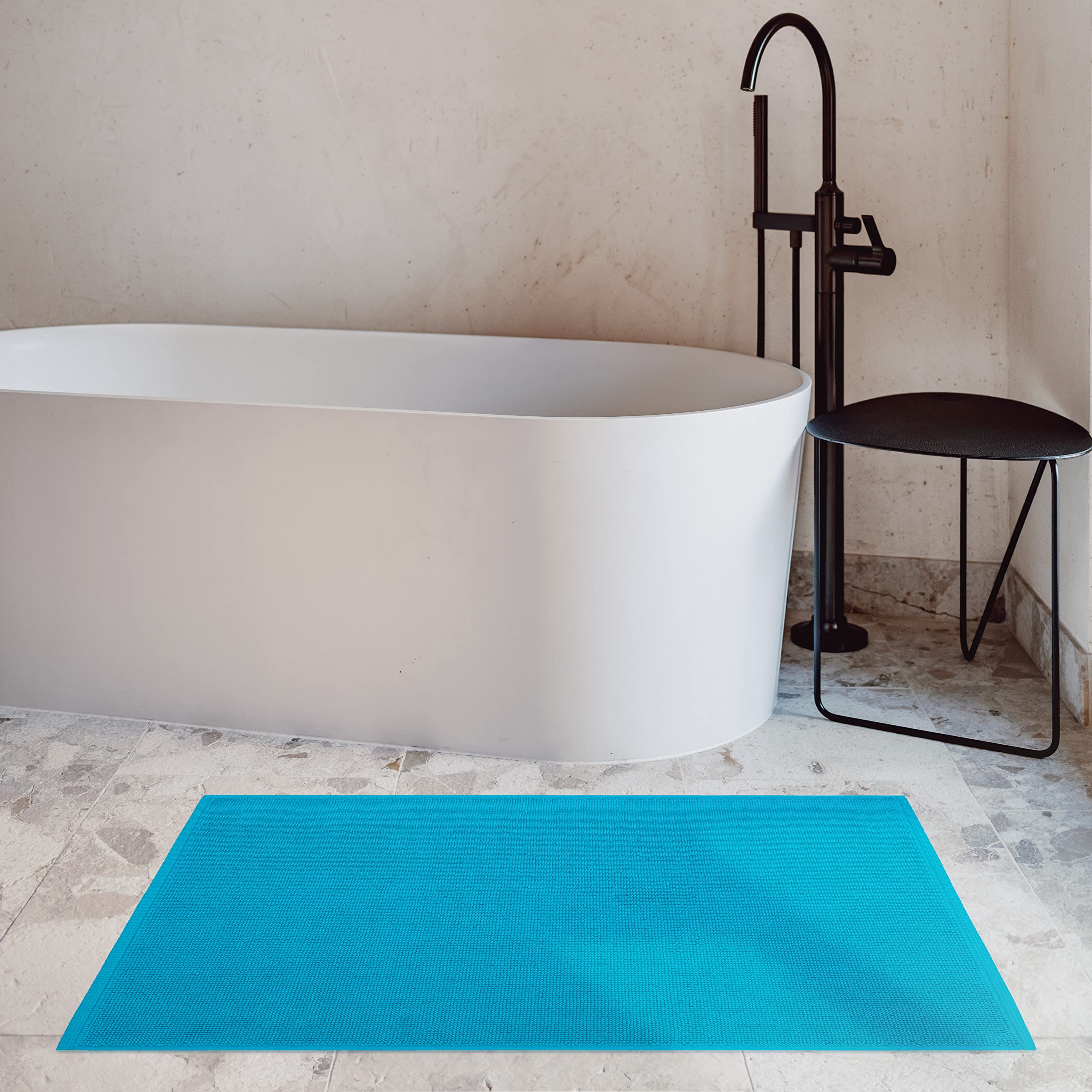 Cotton Paradise Bath Rug for Bathroom  17x24 inch 100% Cotton Non Slip Bath Mat Rug  Soft Absorbent Machine Washable  Aqua Blue Bath Rug