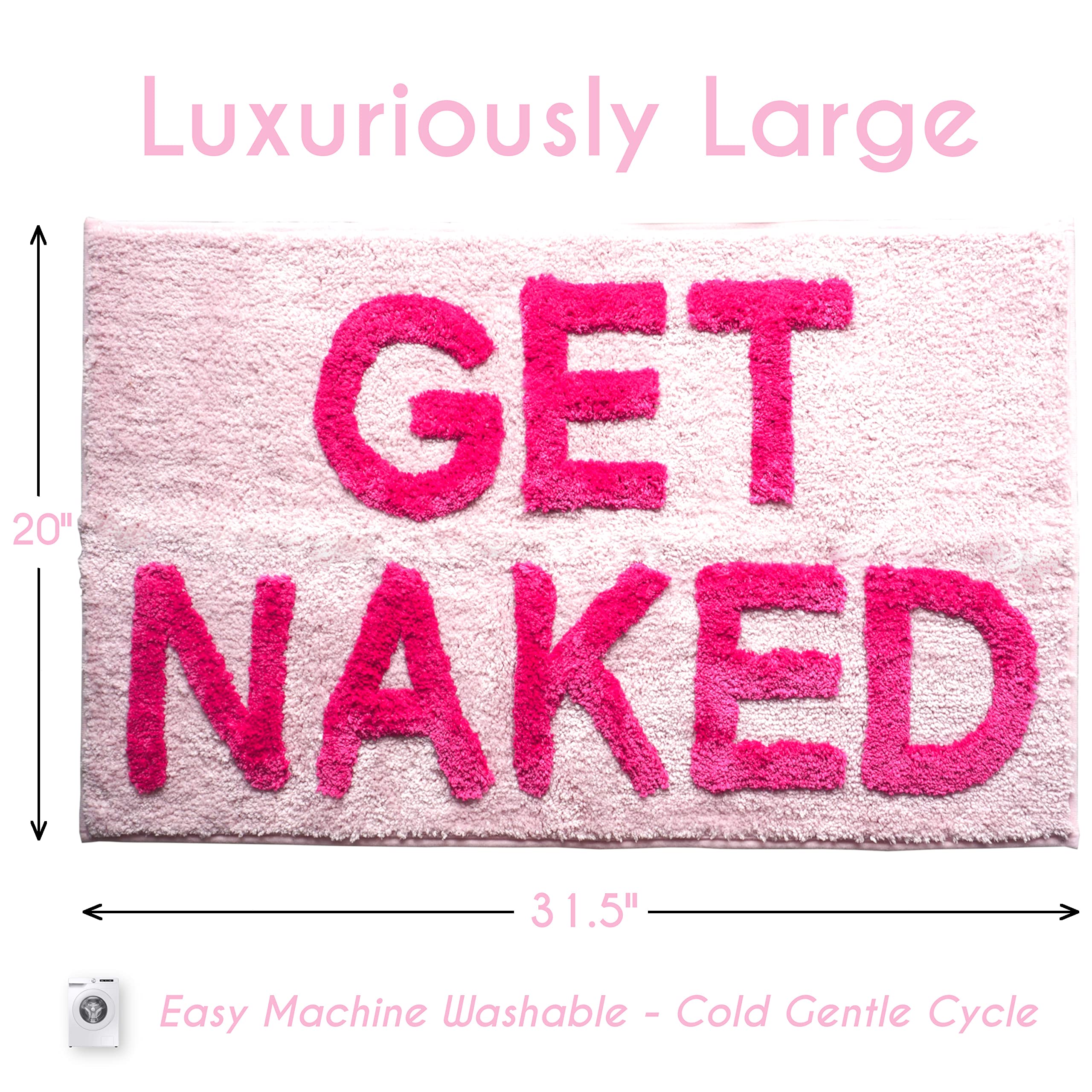 Evovee Get Naked Bath Rug Pink Funny Peach Blush Shower Funny Bathroom Decor for Girls Fun Cute Bath Mat Non-Slip Washable