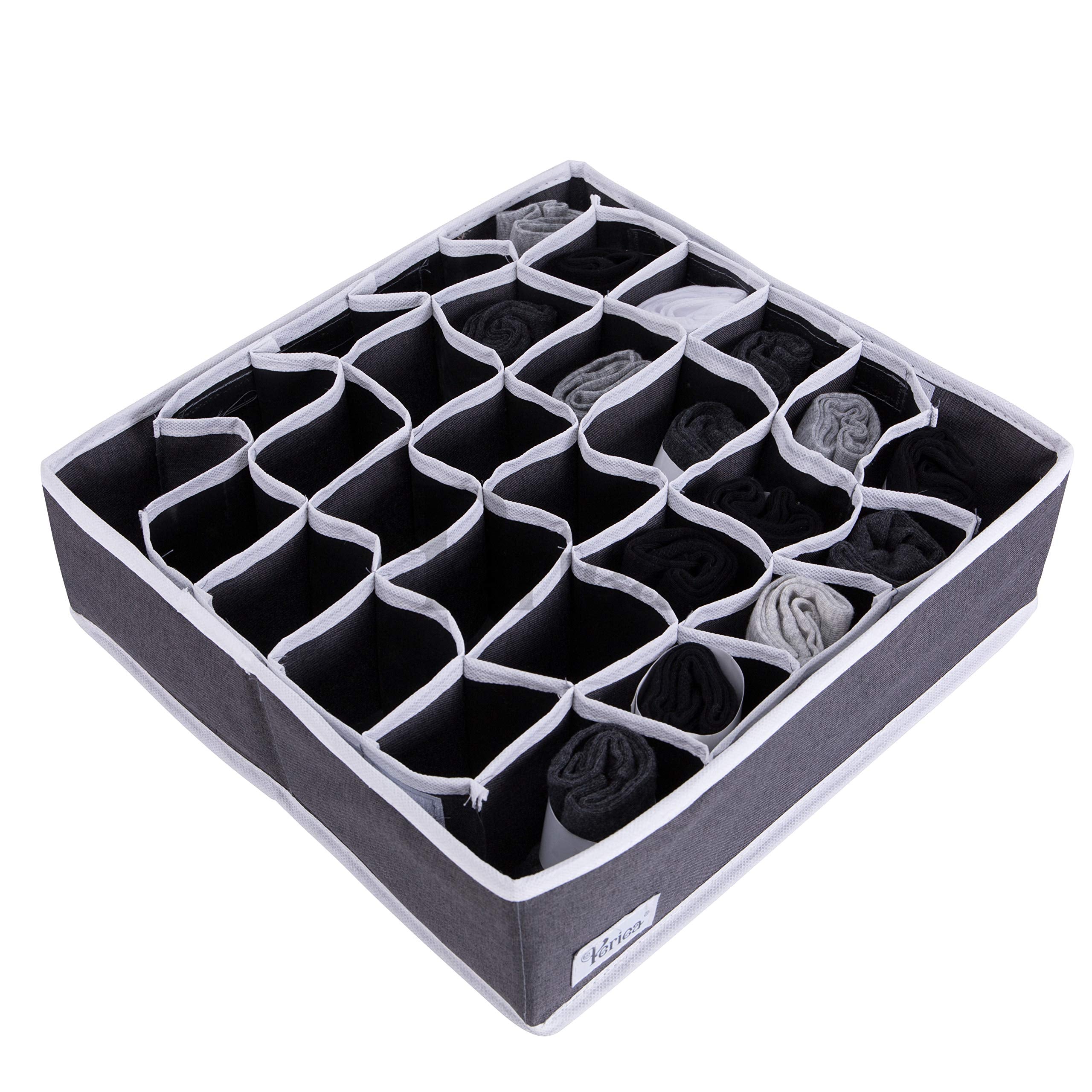 Periea Drawer Organizer Bedroom Underwear 30 Cell 'Fosy' (Premium, Charcoal Grey with White Piping)