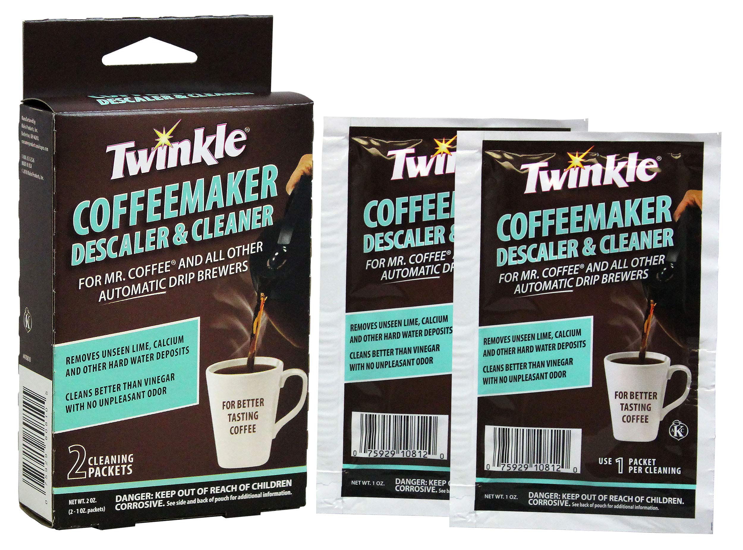 Twinkle Coffeemaker Cleaner & Descaler - Compatible With Mr. Coffee & All Automatic Drip Units - Set Of 2 (Total 4 Packets)