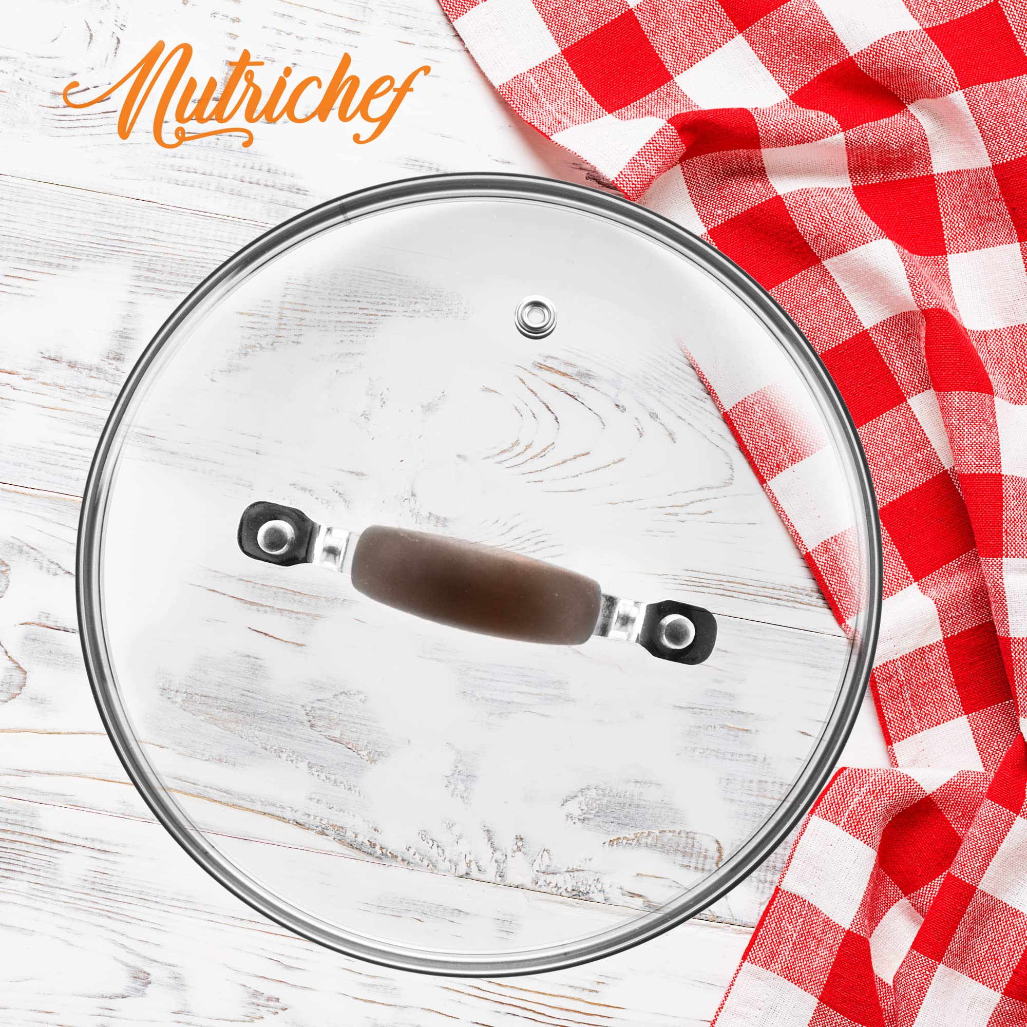 Nutrichefkitchen Dutch Oven Pot Lid - See-Through Tempered Glass Lids, Stainless Steel Rim, Dishwasher Safe (Works With Models: