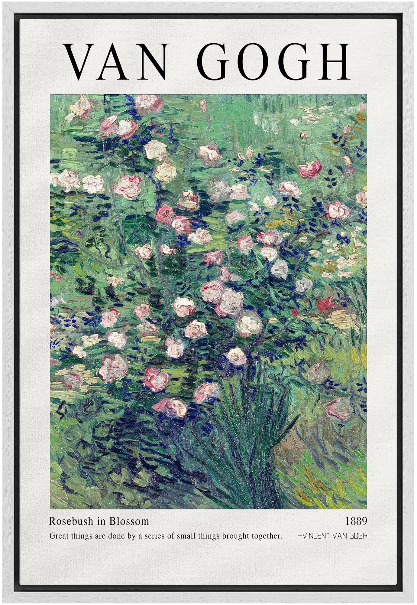 Signleader Framed Canvas Print Wall Art Rosebush In Blossom Van Gogh Botanical Brushstroke Illustrations Fine Art Traditional Co