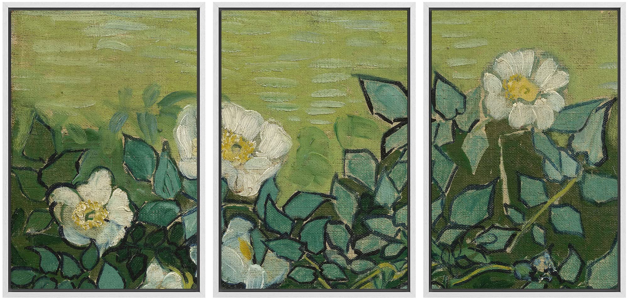Wall26 Framed Canvas Print Wall Art Set Wild Rose Flowers Vincent Van Gogh Classical Illustrations Fine Art Decorative Historic