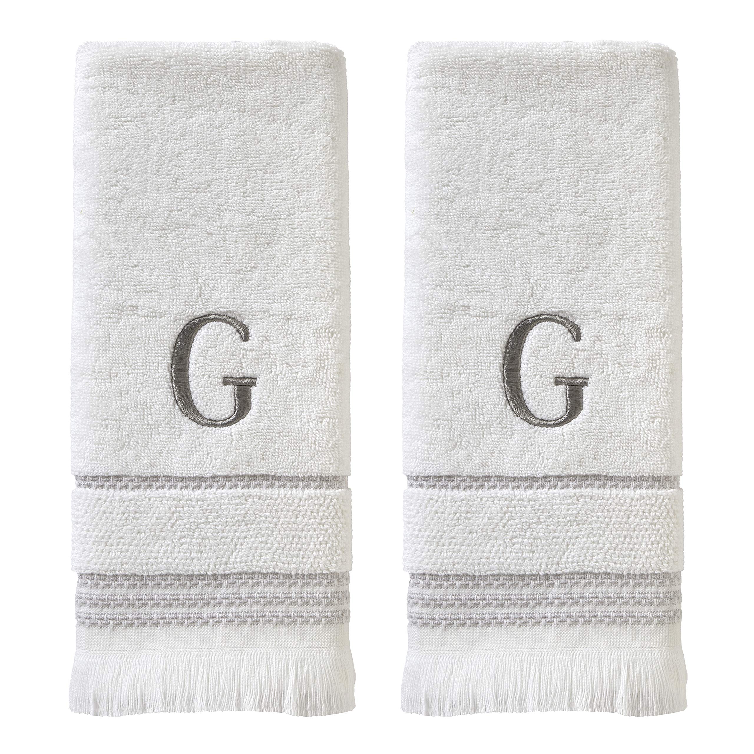 Skl Home Casual Monogram Hand Towel Set, G, 16X26, White 2 Count