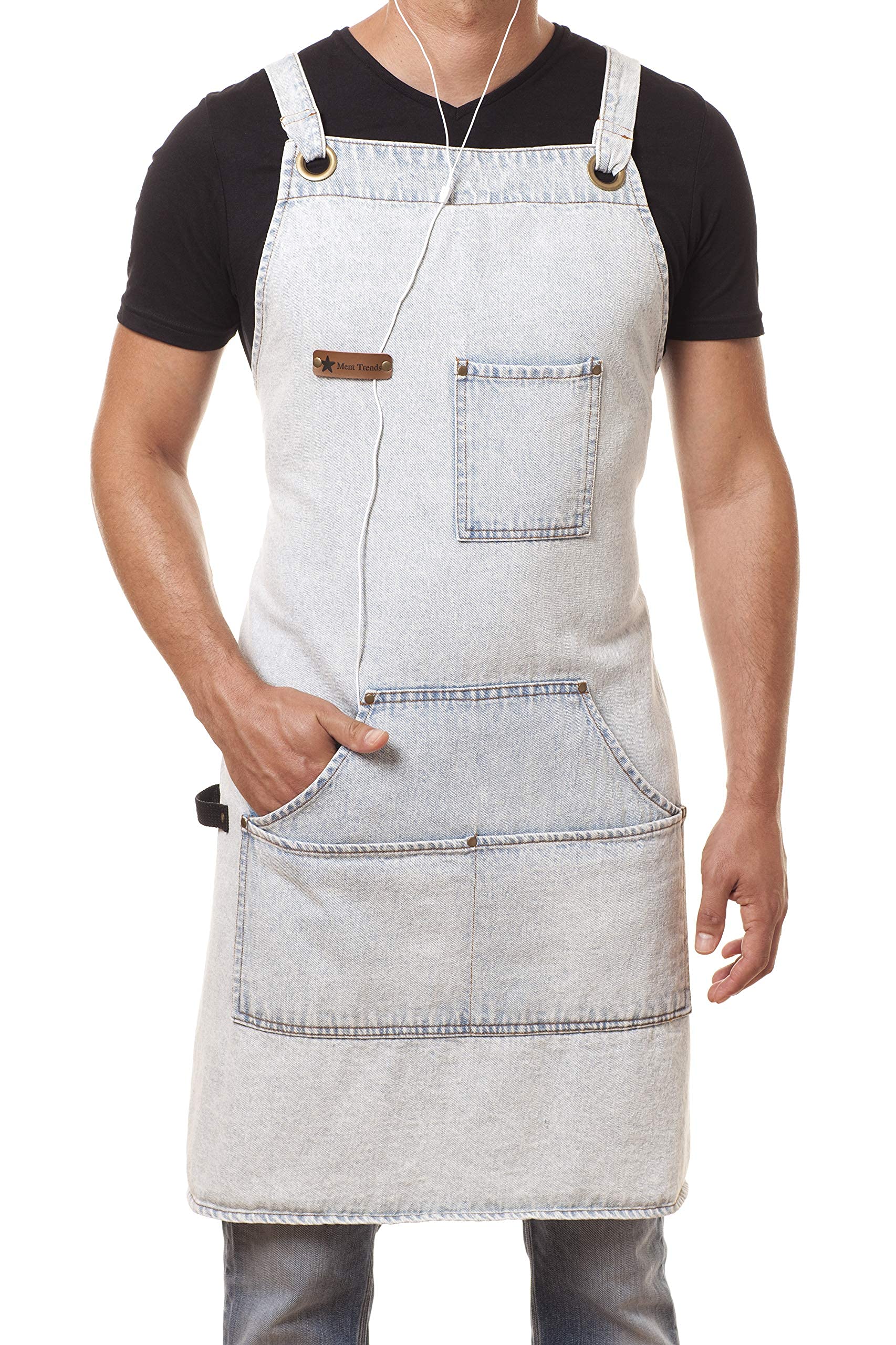 Arawak Brave Distressed Denim Apron Chef Kitchen Bbq Grill Light Blue Towel Loop + Quick Release Buckle + Tool Pockets Adjustabl