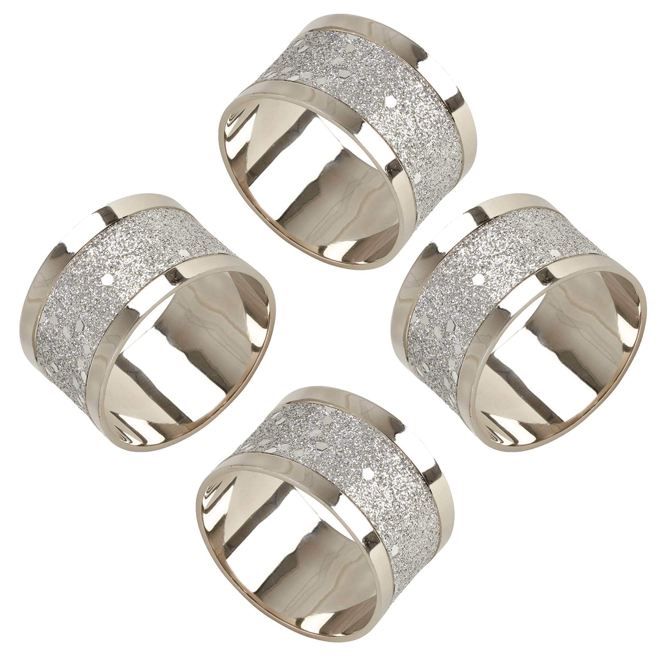 Saro Lifestyle 4-Piece Sparkling Design Napkin Ring Set, Silver