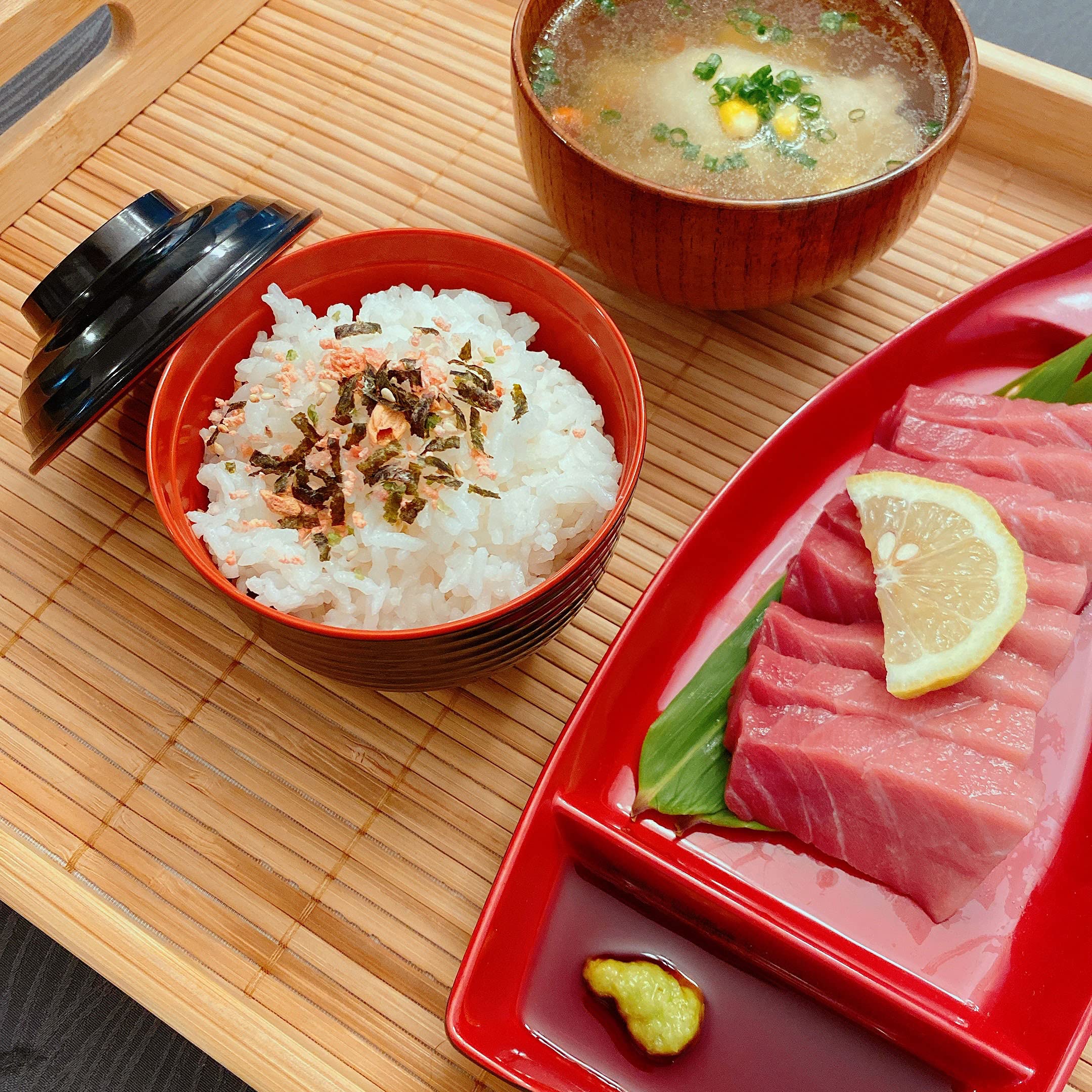 JapanBargain 3422  Japanese Style Soup Bowl with Lid and Spoon Set Miso Soup Bowl Rice Bowl Snack Bowl Dessert Bowl Appetizer Bowl  Black and Red Color  11 oz  1 Pack