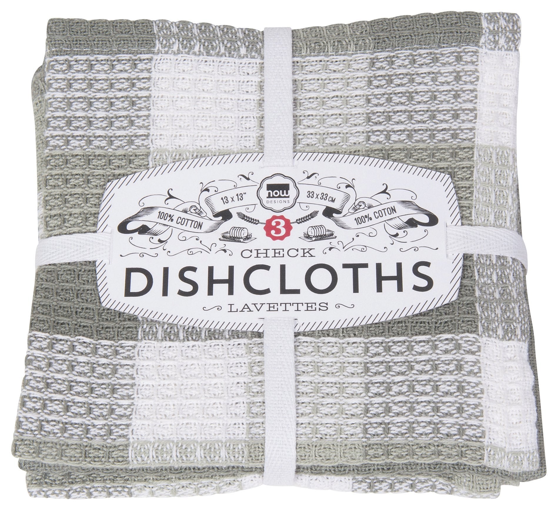 Now Designs Check Dishcloth Set, London Gray