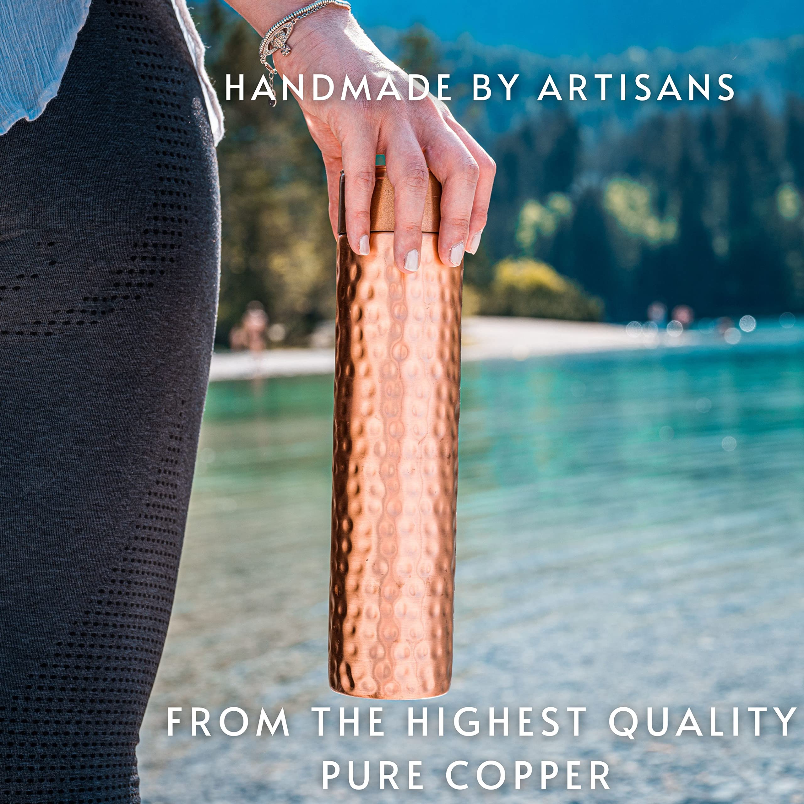 Kosdeg Copper Water Bottle - Handcrafted 34oz Ayurvedic Pure Copper - Vintage Modern Design - Drink More Water, Enjoy Health Benefits