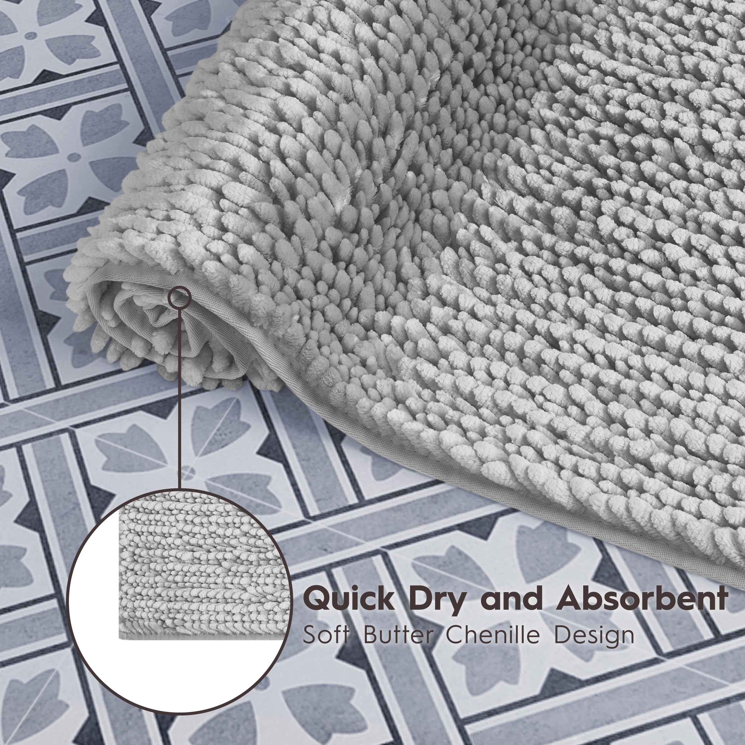 Laura Ashley Butter Chenille 20'' X 34'' Bath Mat, Light Grey