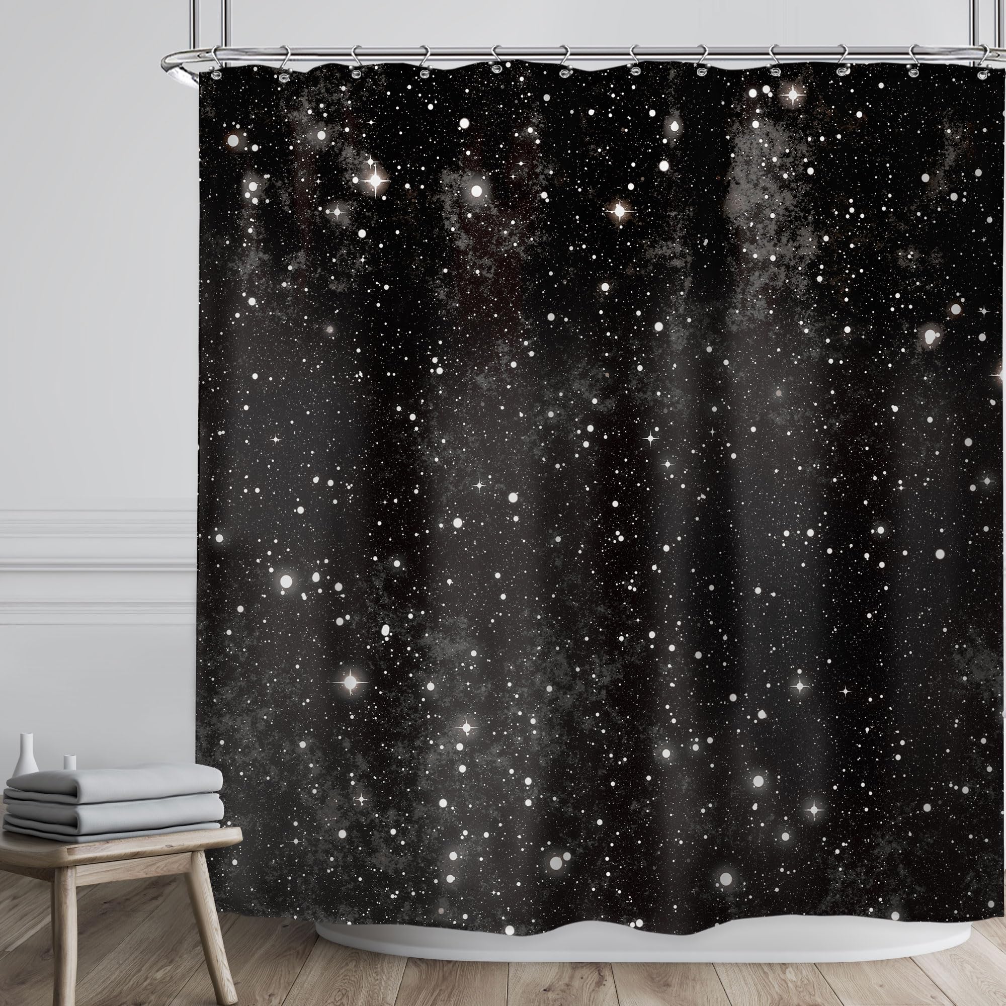 Riyidecor Night Sky Shower Curtain 72Wx72H Inch Starry Black White Star Nebula Cosmic Fantasy Galaxy Universe Space Beautiful Pl