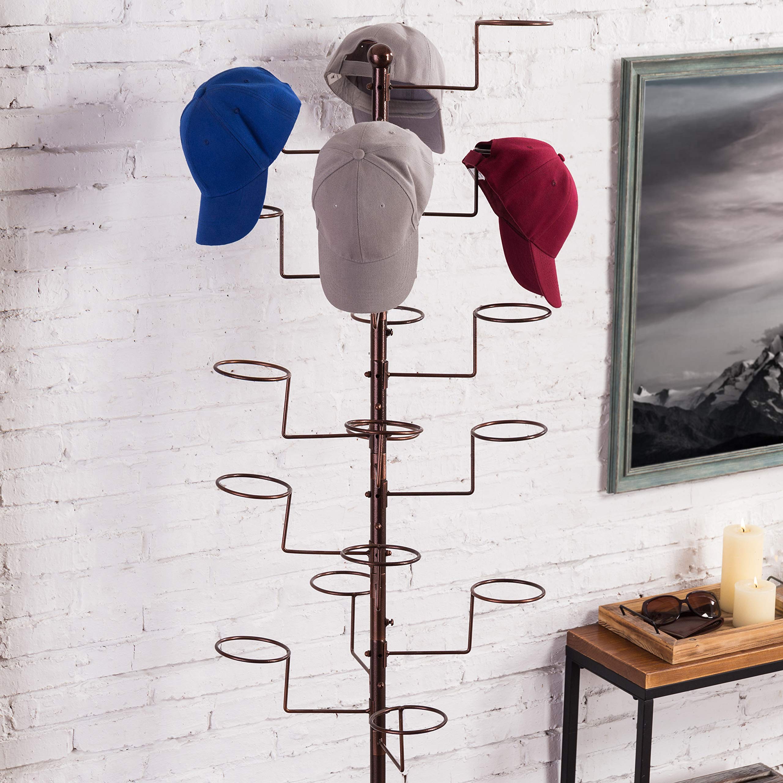 Mygift Modern Large Commercial Freestanding Hat Rack For Baseball Caps, Dark Brown Metal Retail Wig Stand Hat Tree For Store Dis