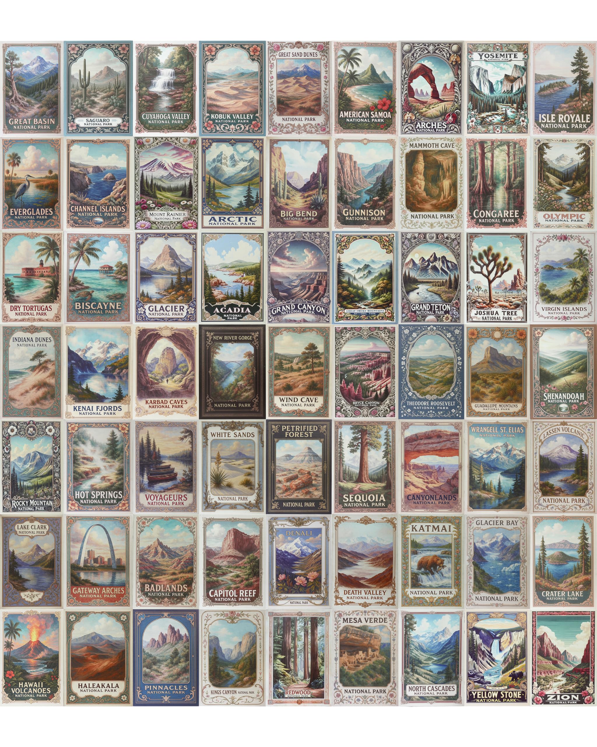 XIAOAIKA Vintage National Park Wooden Book Box Set of 63, Faux Leather Cover Decorative Storage Books with Hidden Compartment an