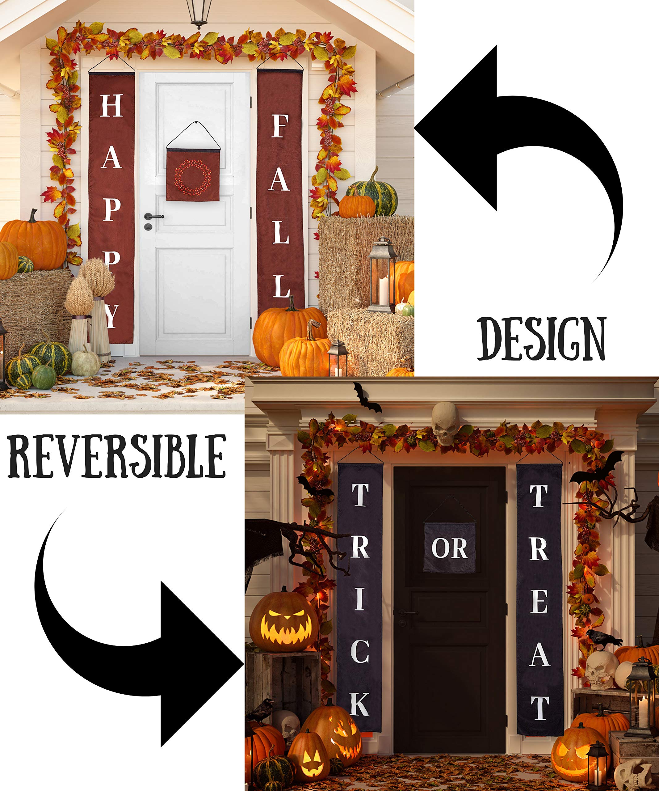 Dreamwish Banners - Halloween Decor For Home Or Office Reversible Trick Or Treat And Happy Fall Banner Set, Front Door Party Dec