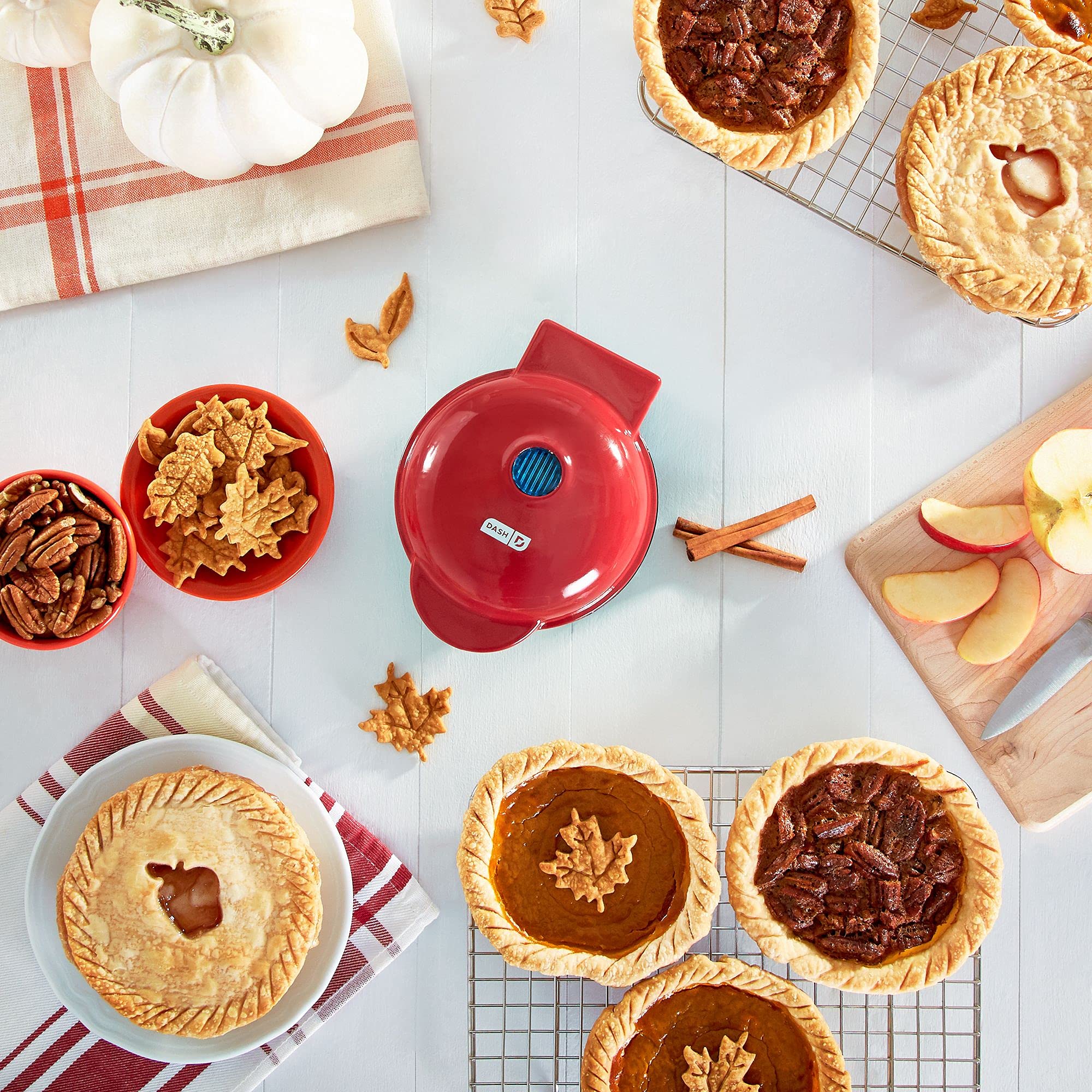 DASH Mini Pie Maker, Metal, Model DPIE100GBRD04, Red, Compact Kitchen Appliance for Delicious Individual Pies