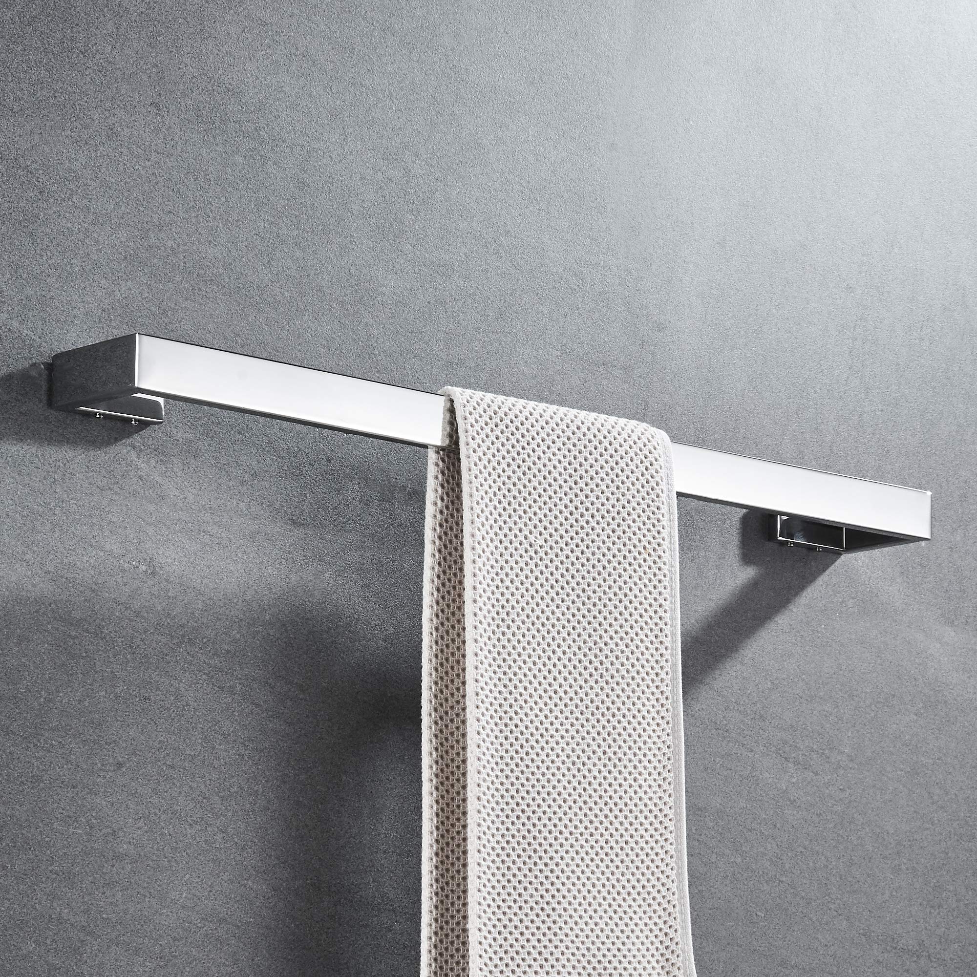 JunSun Rectangle Towel Bar 24 Inch Stainless Steel Bathroom Hardware Towel Holder Modern Towel Rail Mirror Polished Bathroom Accessories Towel Rod Contemporary Wall Mounted Towel Rack Polished Chrome