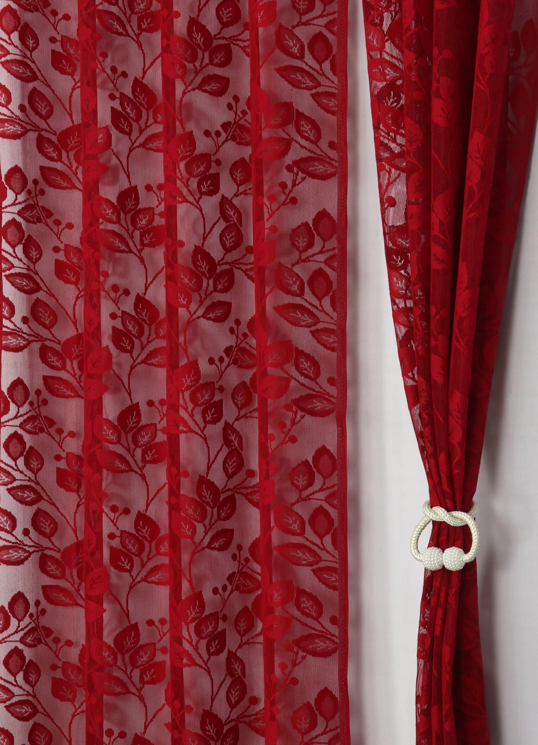 Homefab India Floral Transparent Sheer Curtain - 9 X 4 Feet, Long Door Curtains, Maroon, Pack Of 2 Pieces