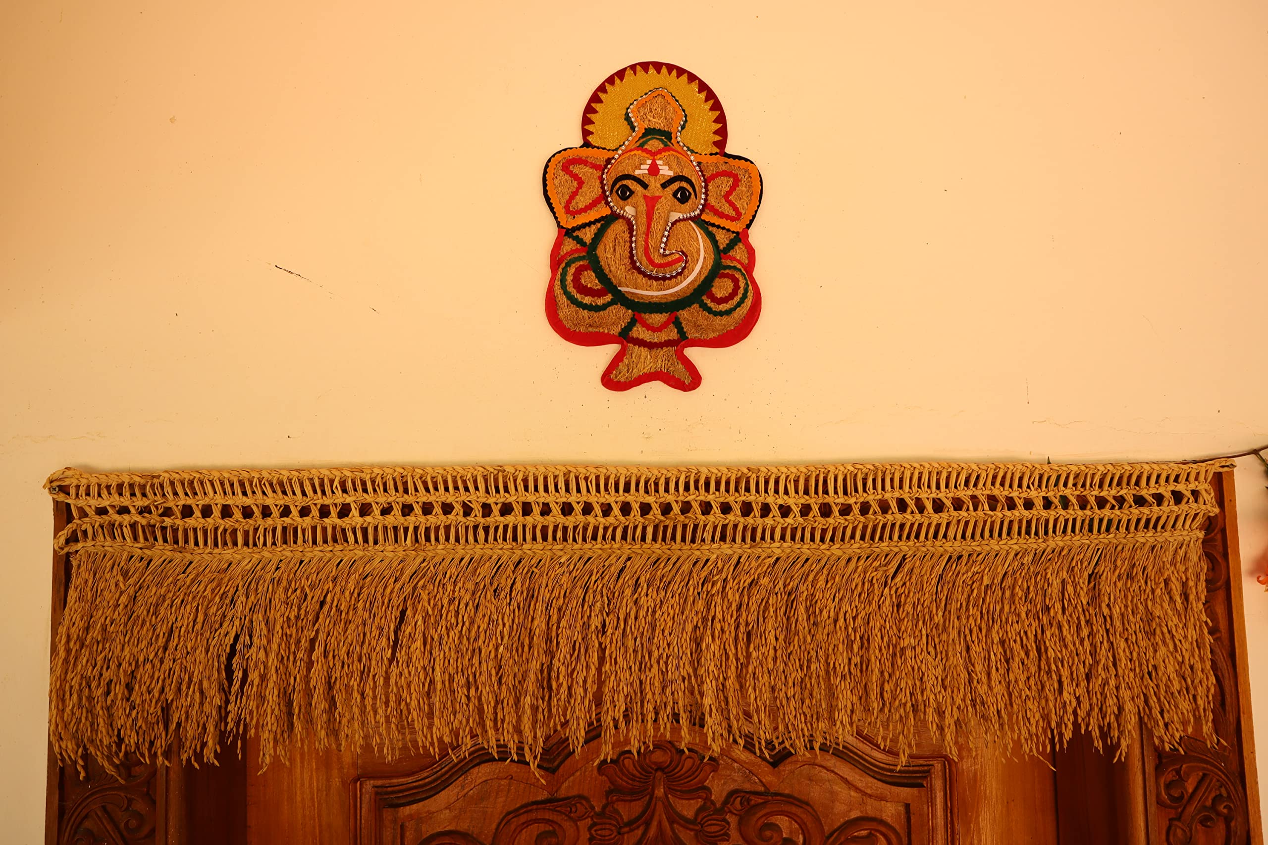 Usira Vetiver Ganesha Ji Statue,Big Sitting Ganpati Wall Hanging From Lavancha Root Sculpture Lord Ganesh Idol Lucky Feng Shui W