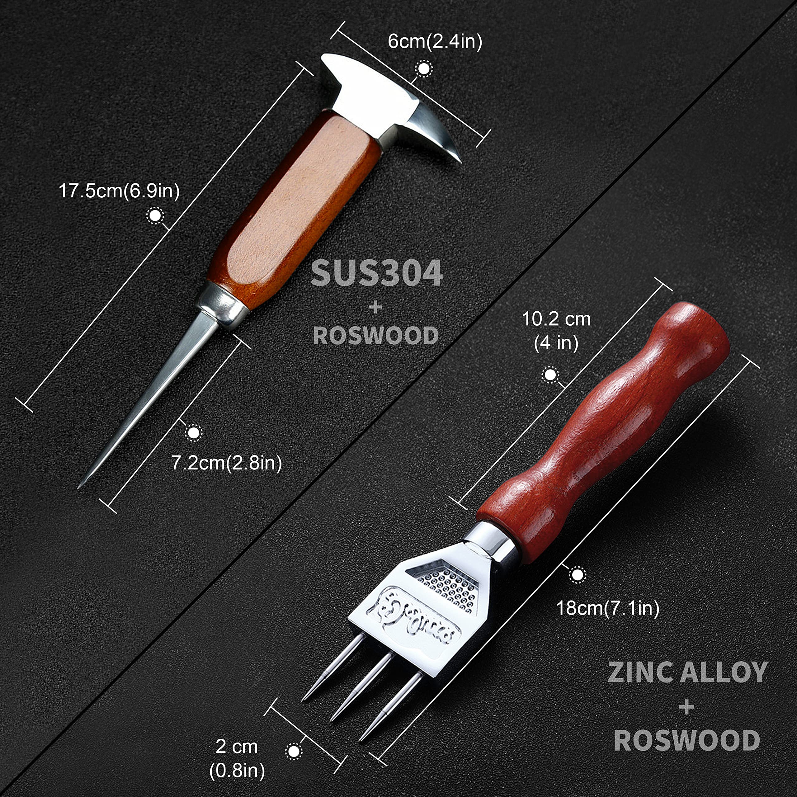 Stainless Steel Ice Pick Set, 7.2 Inch Ice Crusher And 6.8 Inch Dual-Action Ice Chisel With Wood Handle, Japanese Style Ice Chip
