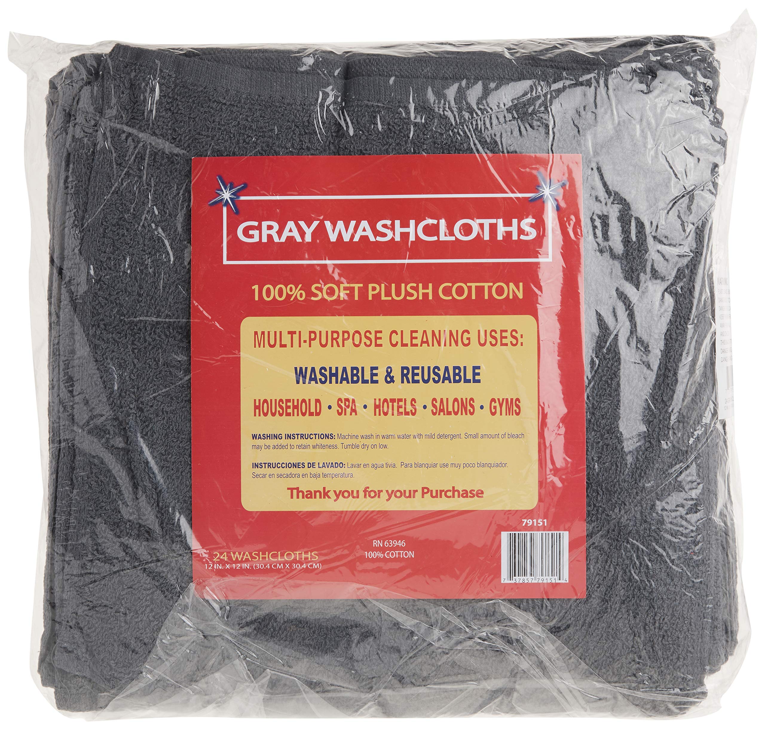Simpli-Magic Towels, 12   X12    Washcloths, Gray 24 Count