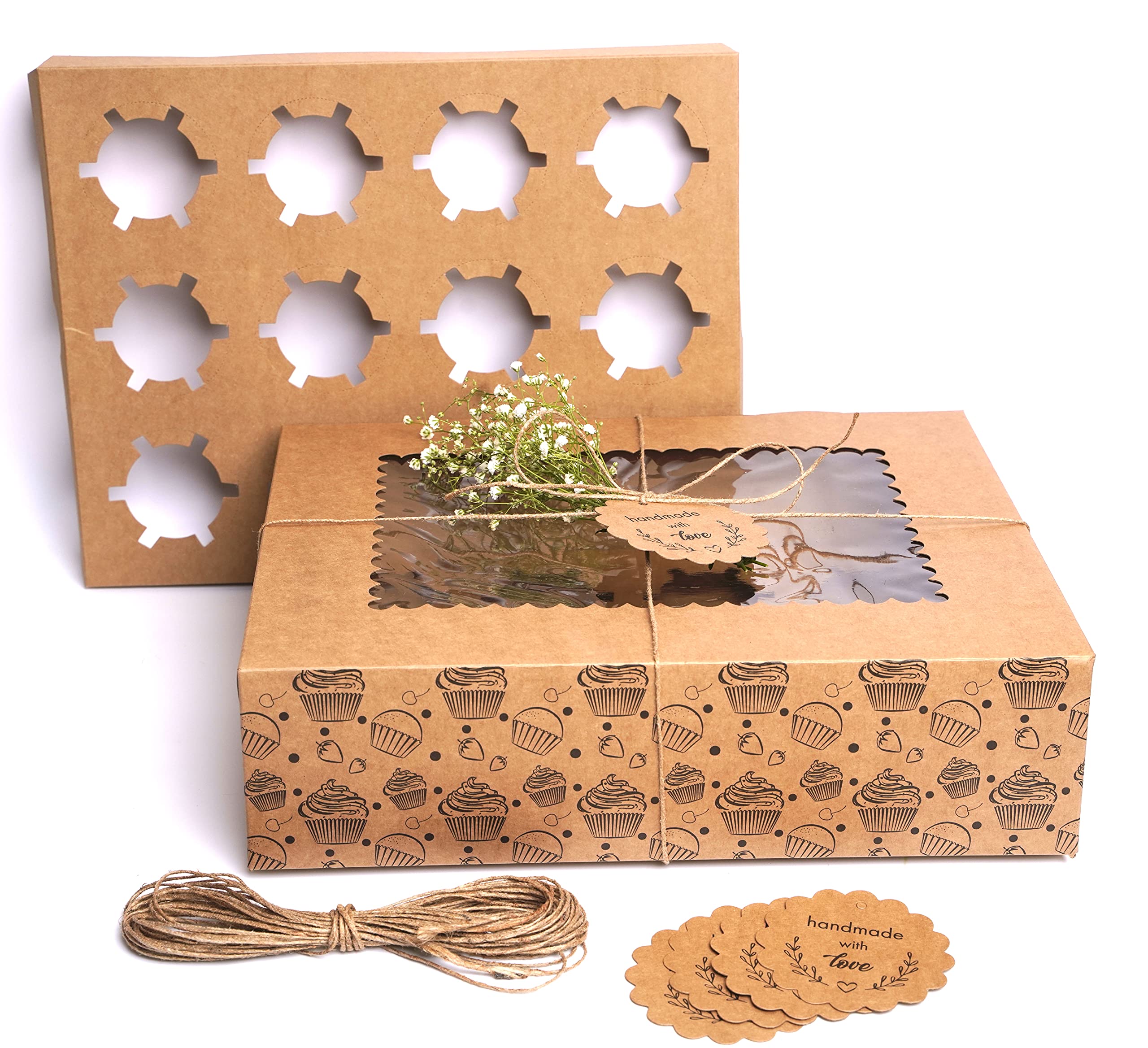 Mudrit (10-Pack) Cupcake Boxes Bulk | Cupcake Holder With Lid | Disposable Cupcake Containers | Food Grade Kraft Bakery Boxes Wi