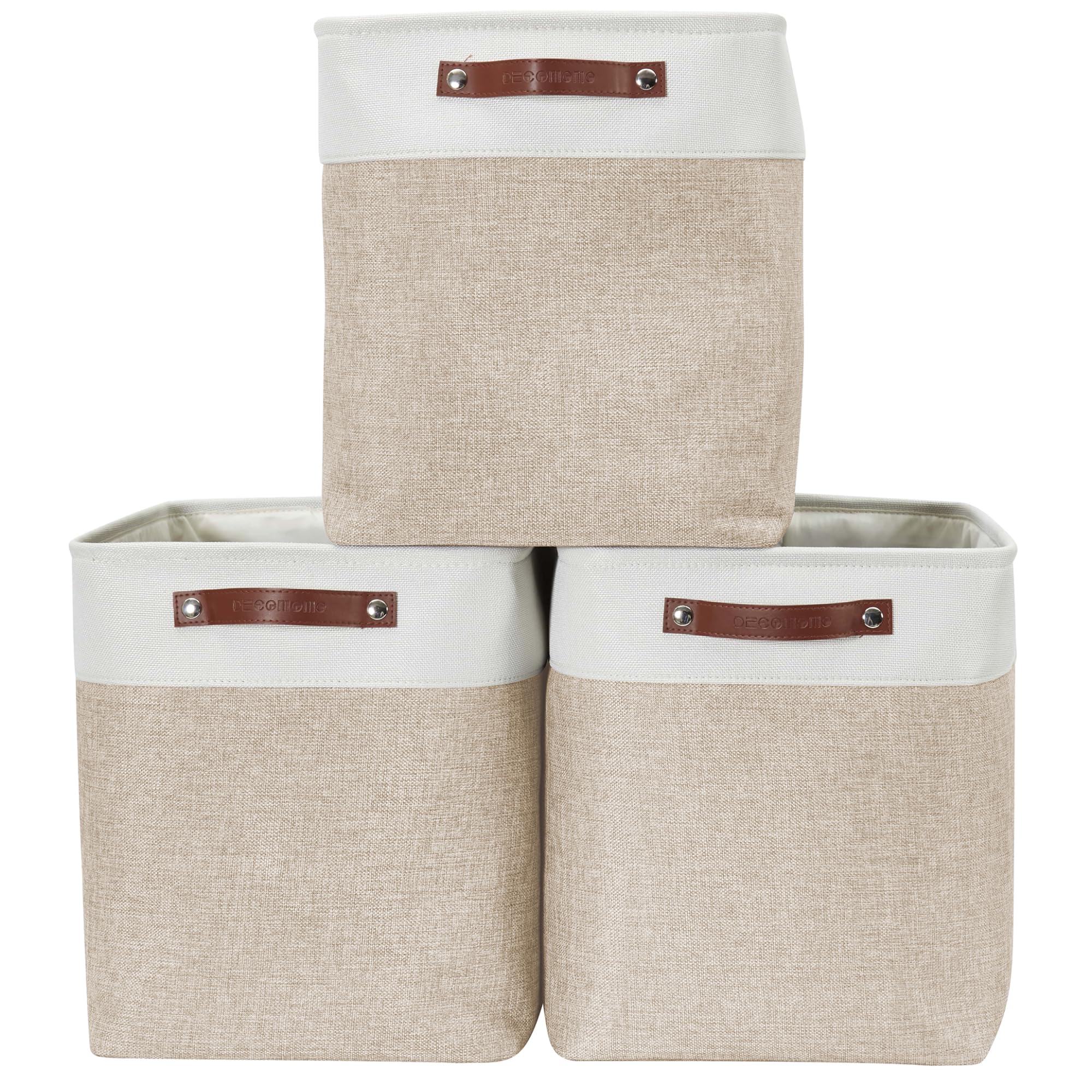 DECOMOMO Extra Large Storage Baskets, 54.5L Fabric Storage Bins for Organizing Linen Closet, Nursery (Beige & White, XXXL - 3 pa