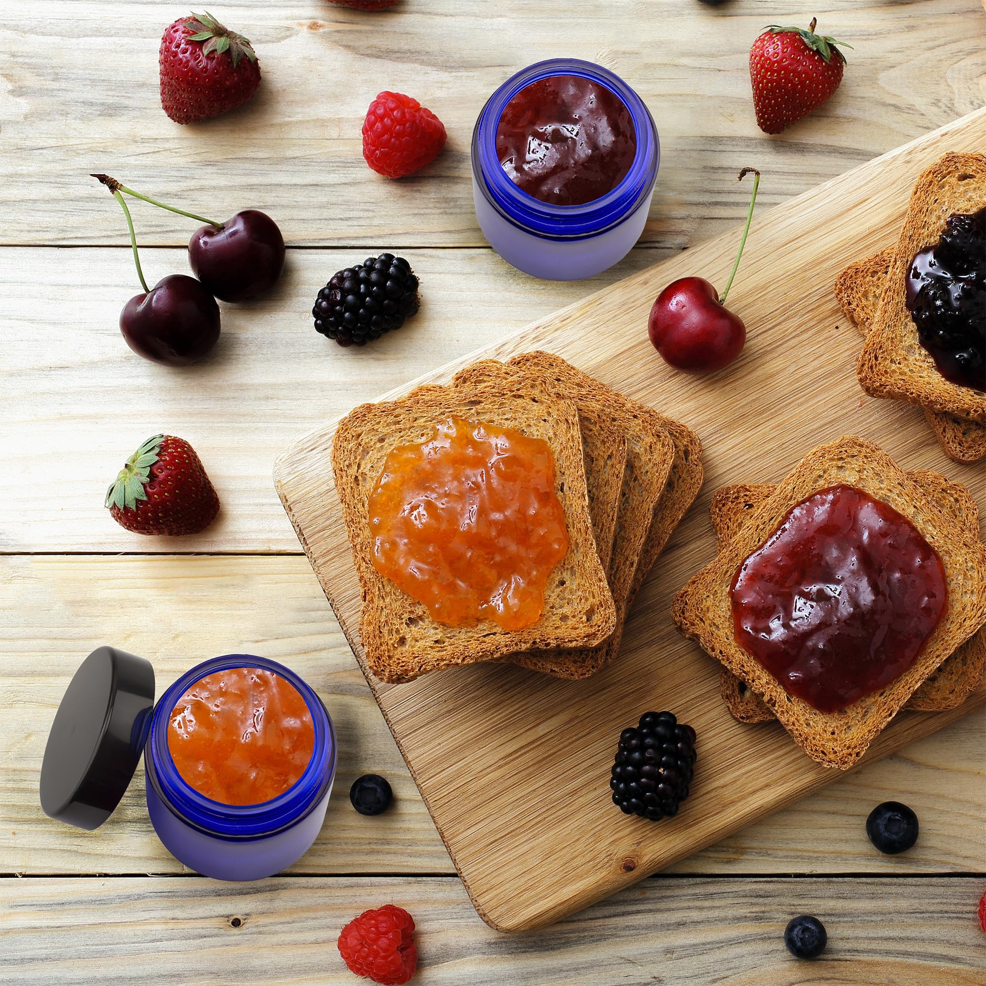 4-Ounce Cobalt Blue Glass Straight Sided Cosmetic Jars (12-Pack); 120 Ml. Capacity, Bpa-Free Lids