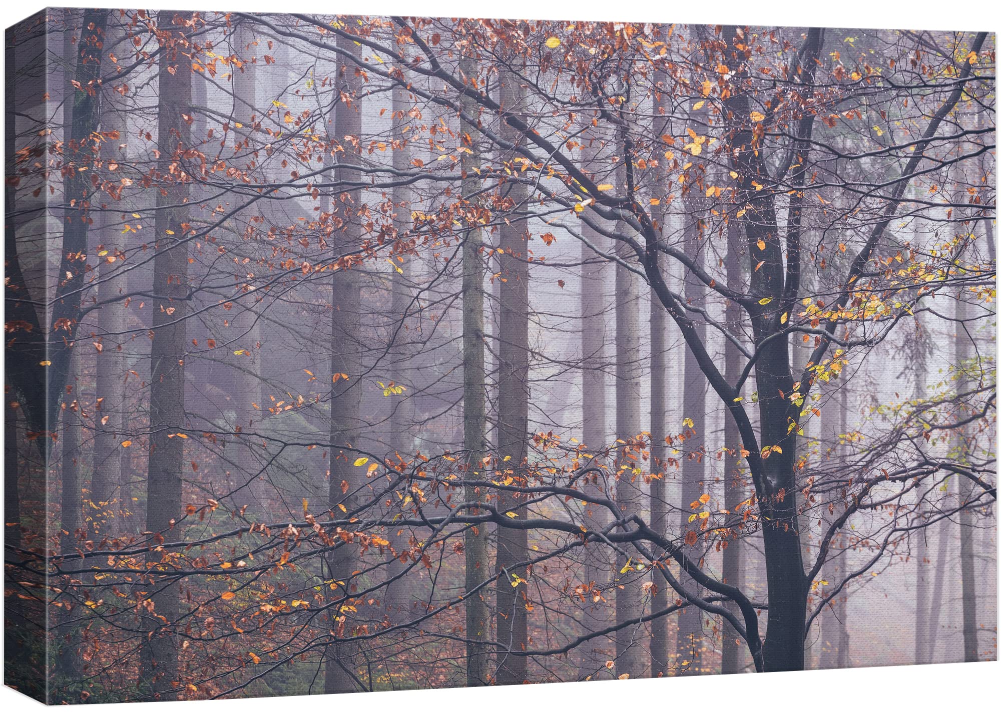 Wall26 Canvas Print Wall Art Misty Autumn Forest & Trees With Yellow Leaves Nature Wilderness Photography Modern Art Rustic Scen