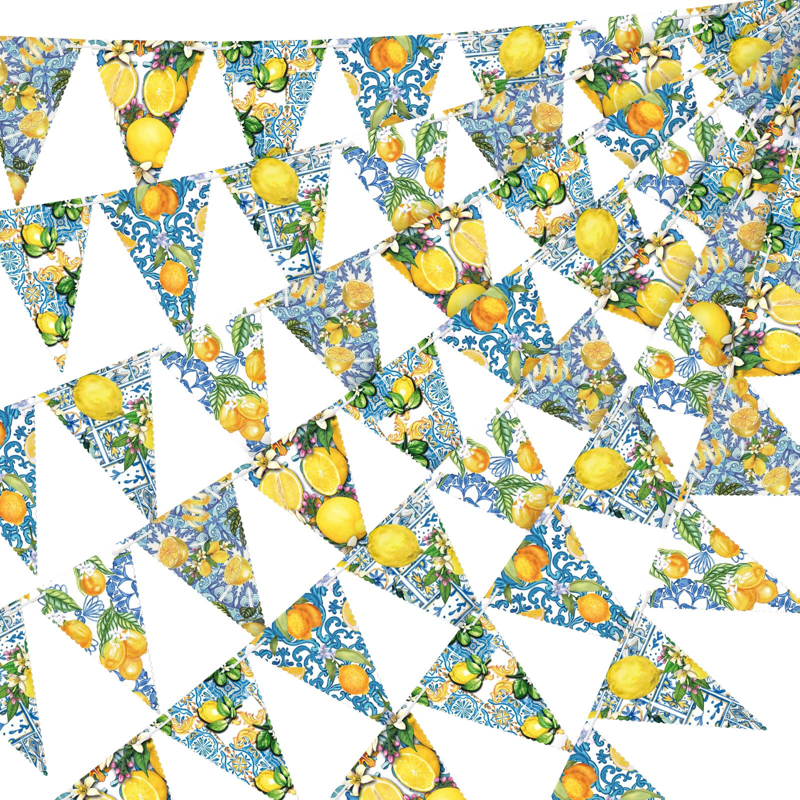 5 Pieces Blue Tiles Lemon Decor Lemon Bunting Banners Blue Tiles Paper Pennant Garlands Lemonade Hanging Triangle Flags for Wedd