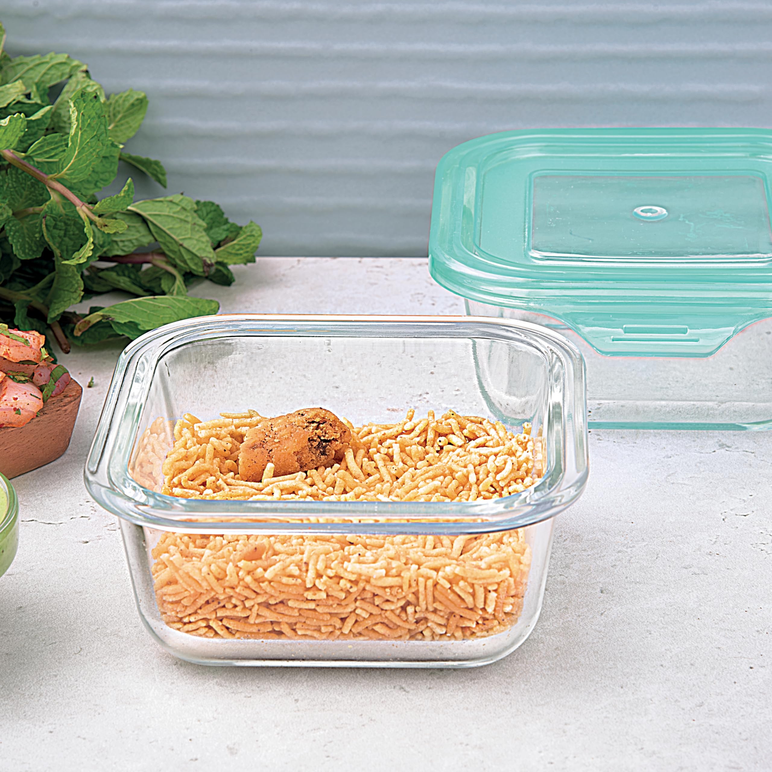 La Opala Cook Serve Store 100% Borosilicate Glass Storage Container | Simply Store With Lid | Square 320 Ml | Microwave & Oven P