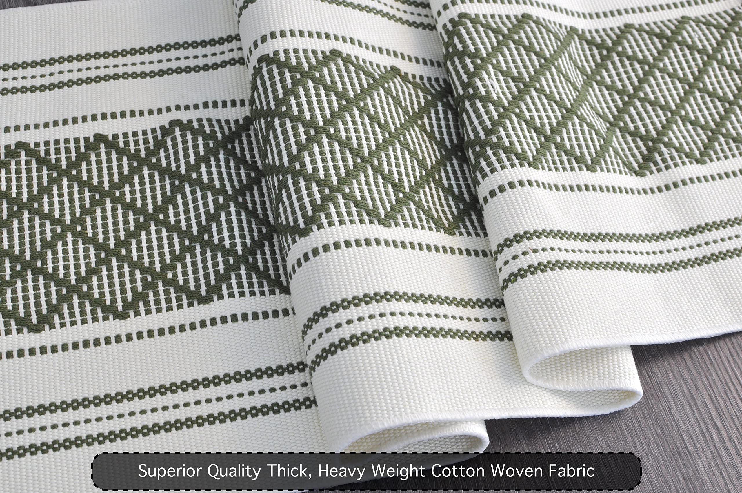 Oveesha Boho Dining Table Runner With Fringes 14 X 72 Inches, Olive Green & Cream / Woven Washable Dresser Scarf For Bedroom, Fa