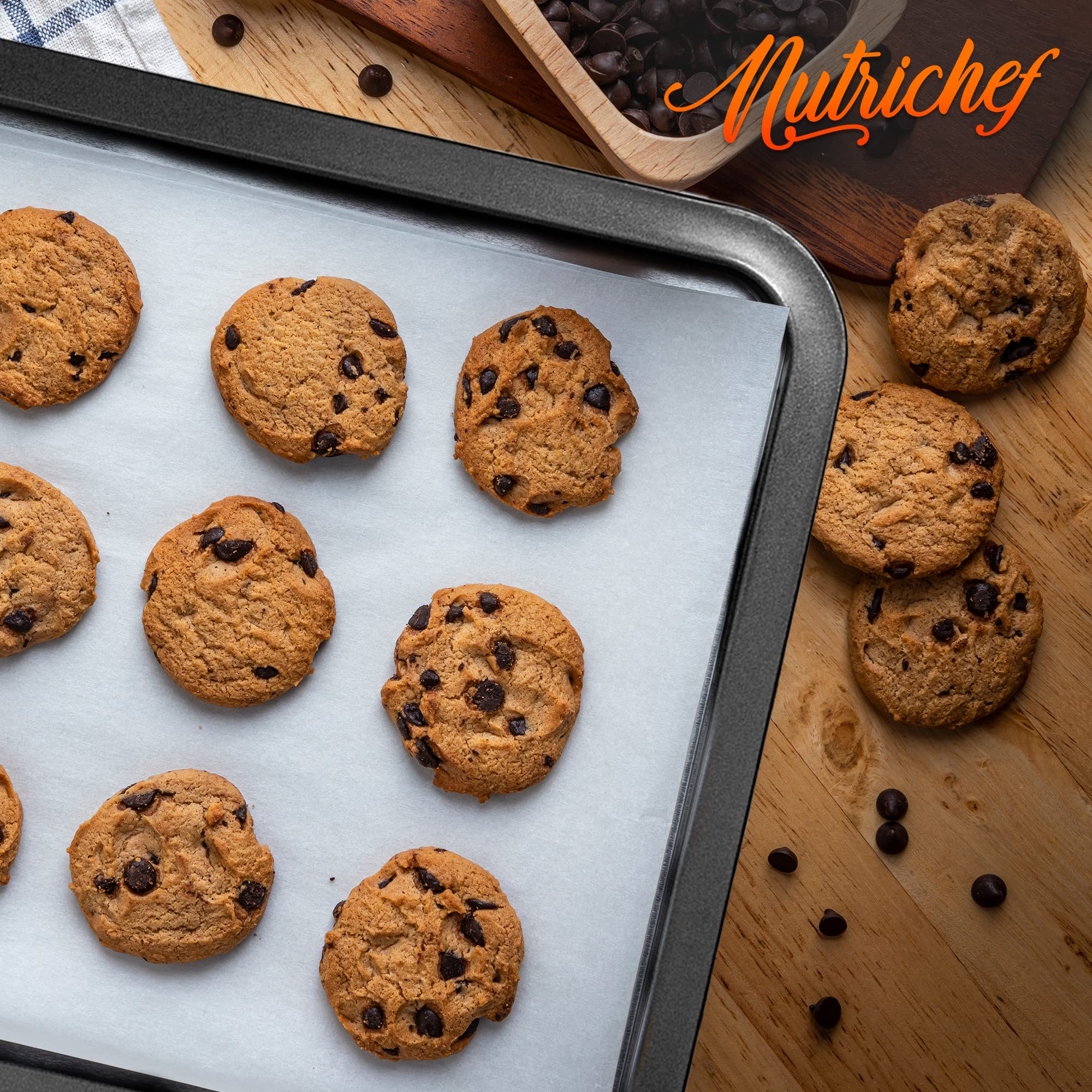 Nutrichef 17    Non Stick Cookie Sheet, Large Gray Commercial Grade Restaurant Quality Carbon Metal Bakeware, Compatible With Mo