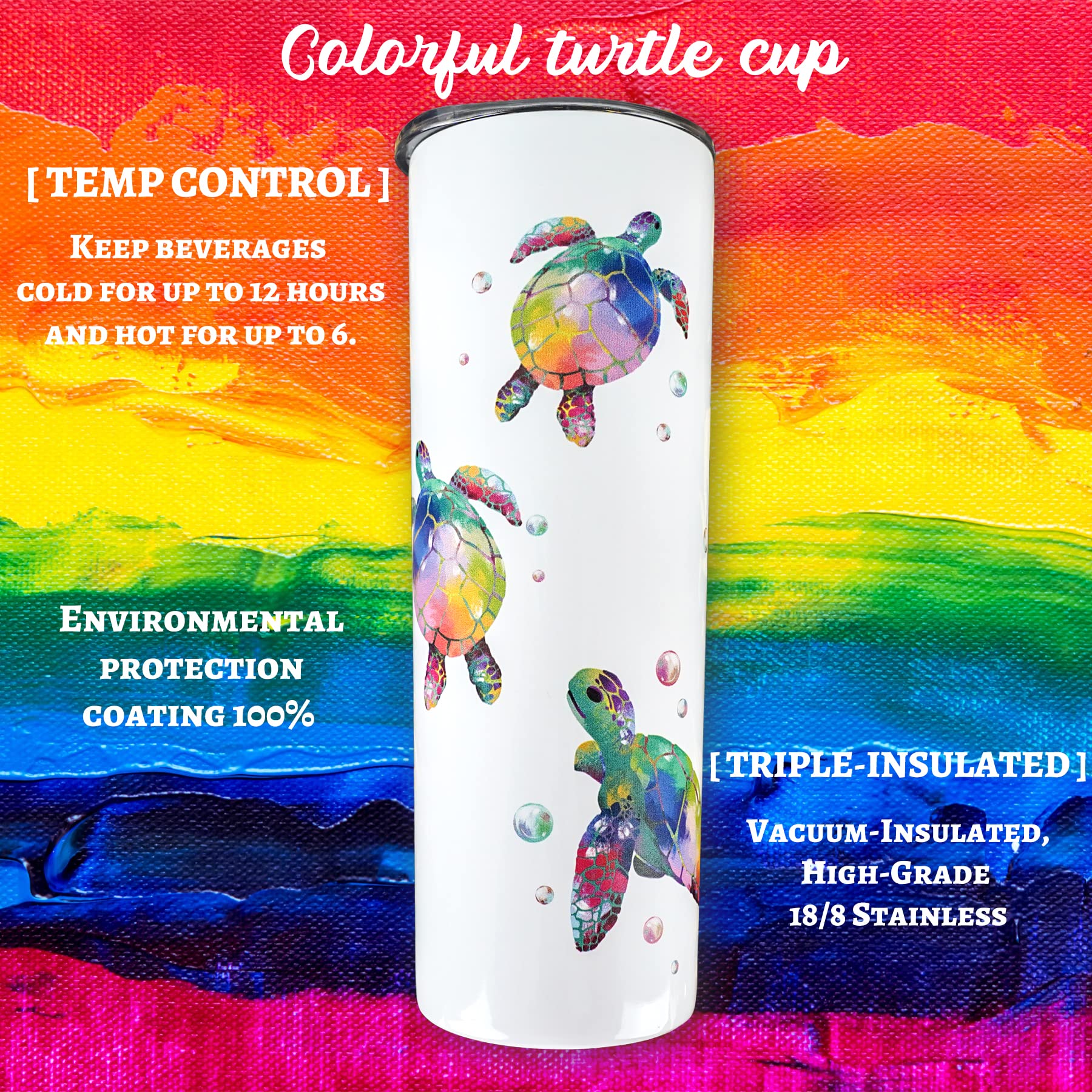 Sea Turtle Gifts - Sea Turtle Tumbler With Lid And Straw - Double Wall Vacuum Stainless Steel 20 Oz Watercolor Ocean Turtle Cup,