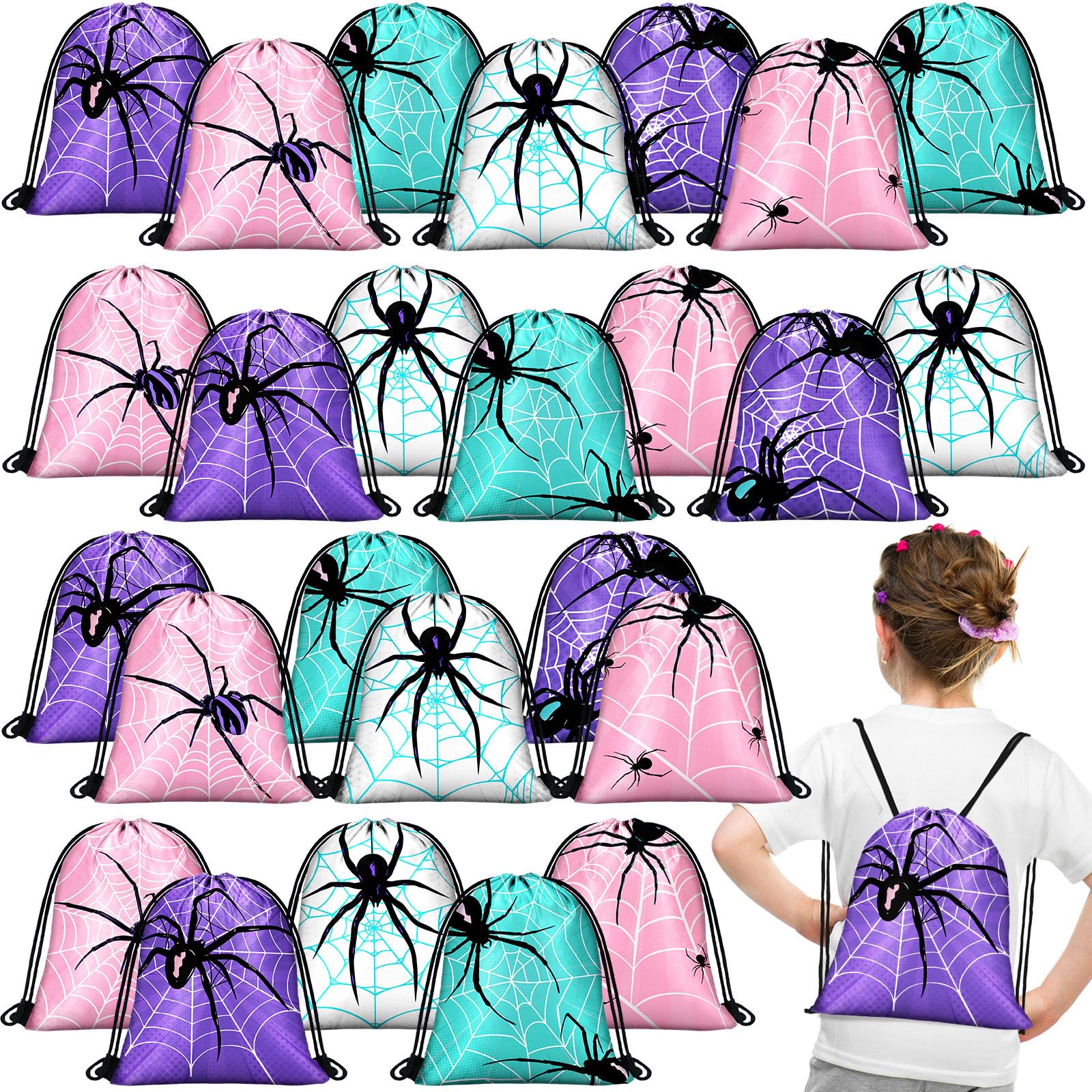 Lothee 30 Pcs Spider Party Favor Bags Spider Drawstring Bag Birthday Party Decorations Gift Treat Goodie Candy Backpack (Elegant