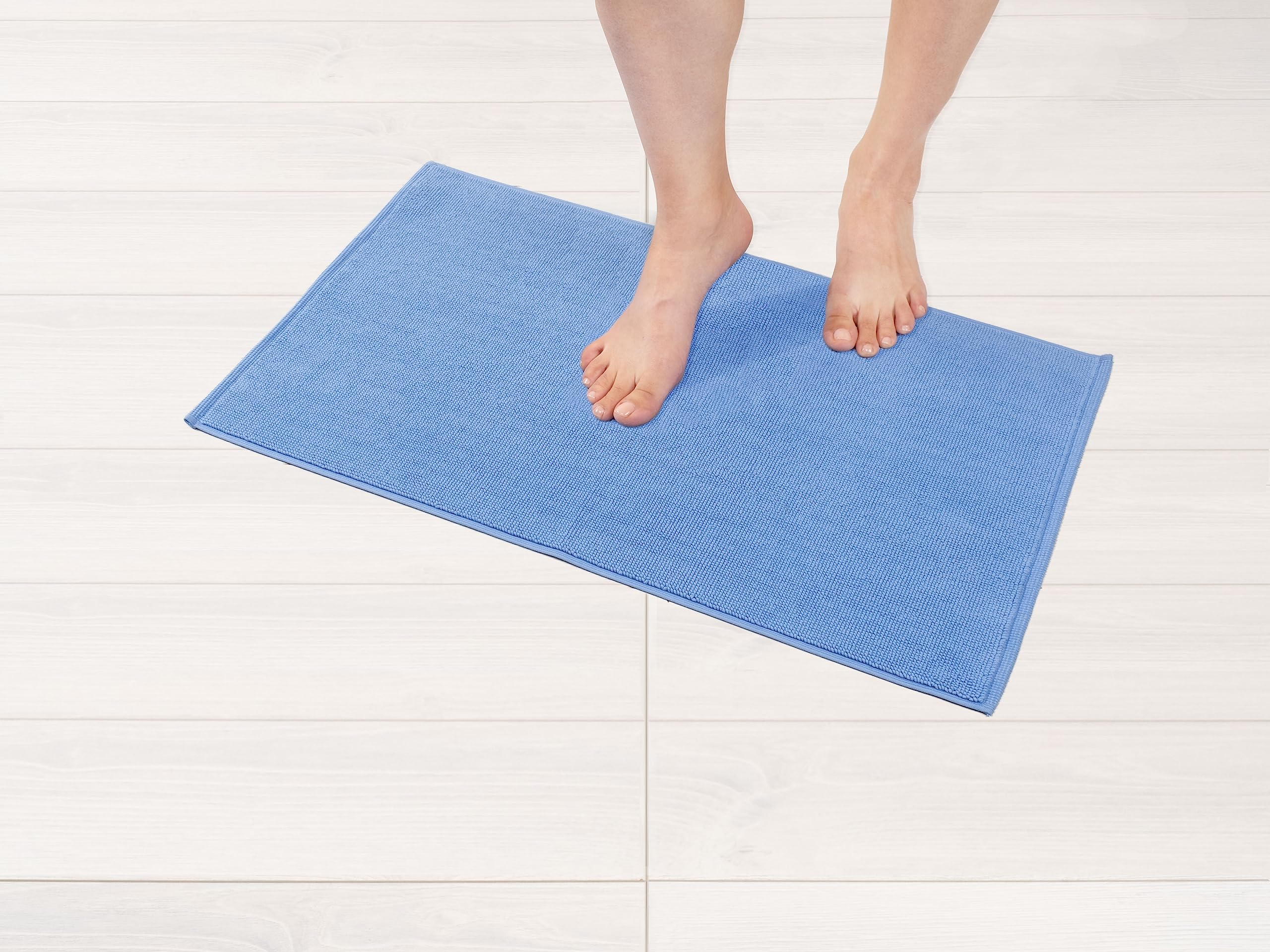 American Soft Linen Bath Rug, 17 In 24 In 100% Cotton Bath Mats Rugs For Bathroom, Non Slip Washable Shaggy Form Area Rugs, Sky