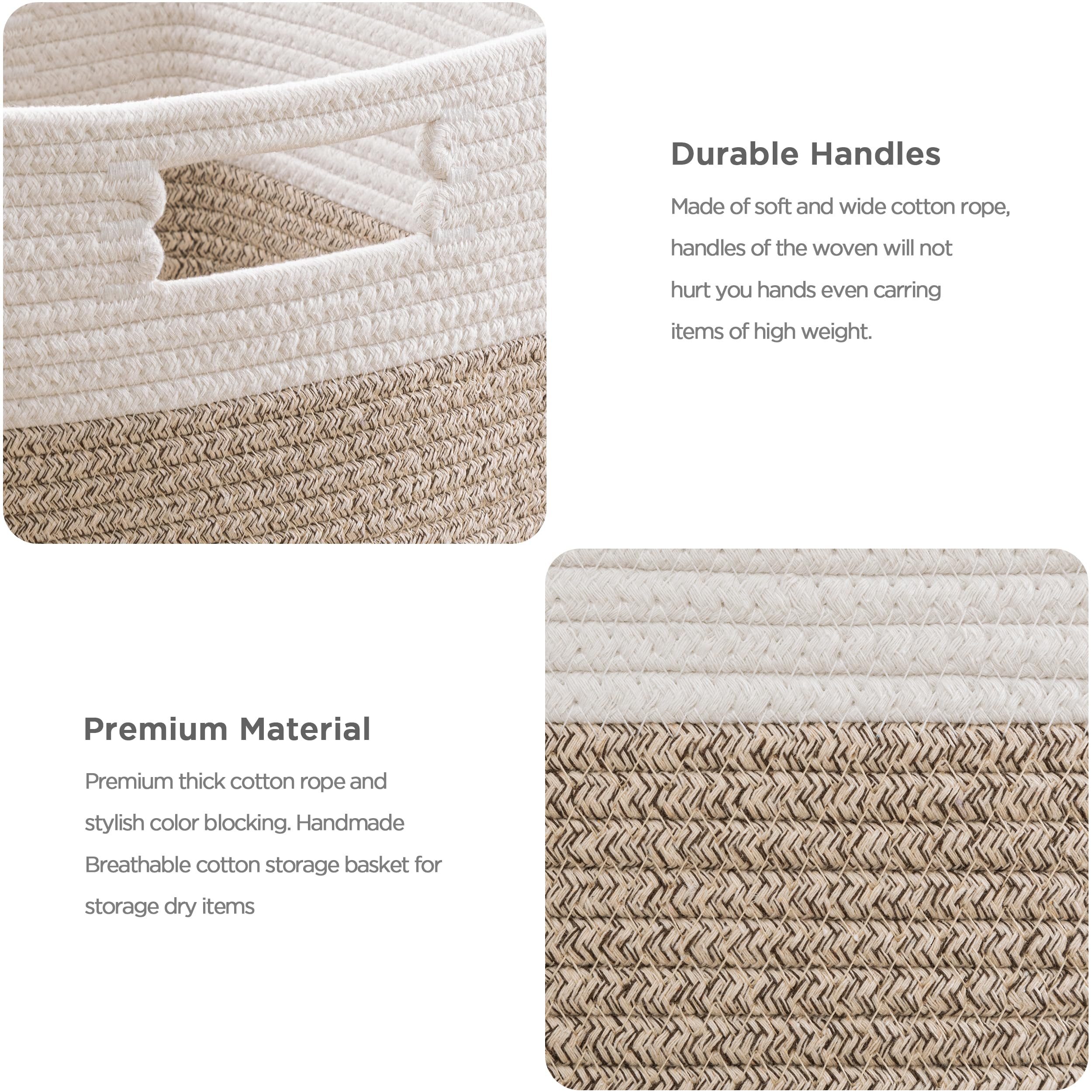 UBBCARE Set of 4 Storage Basket-11 X 10.5 X 10.5 In  Cotton Rope Basket for Shelves  Toys  Book  Cube Storage Bins with Handles  Woven Storage Basket for Organizing  White/Brown