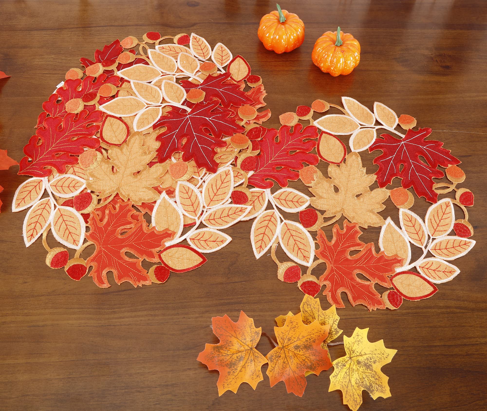Fall Placemats Set Of 4 Applique Cutwork Embroidered Maple Leaves Dresser Scarf Table Topper For Thanksgiving'S Day Home Holiday