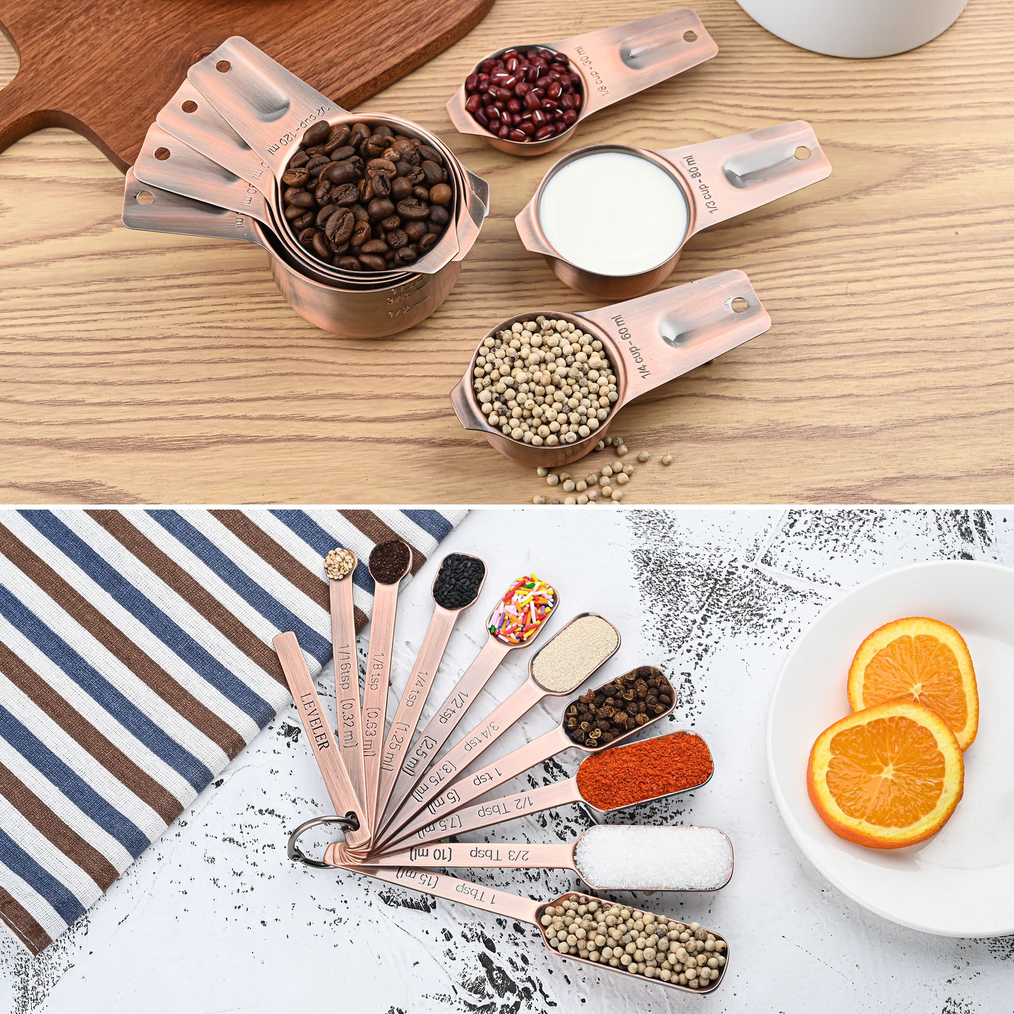 Smithcraft Measuring Spoons Set, Metal Measuring Spoons, Copper Measuring Spoons Set Of 9 With Leveler, Stainless Steel Measurin