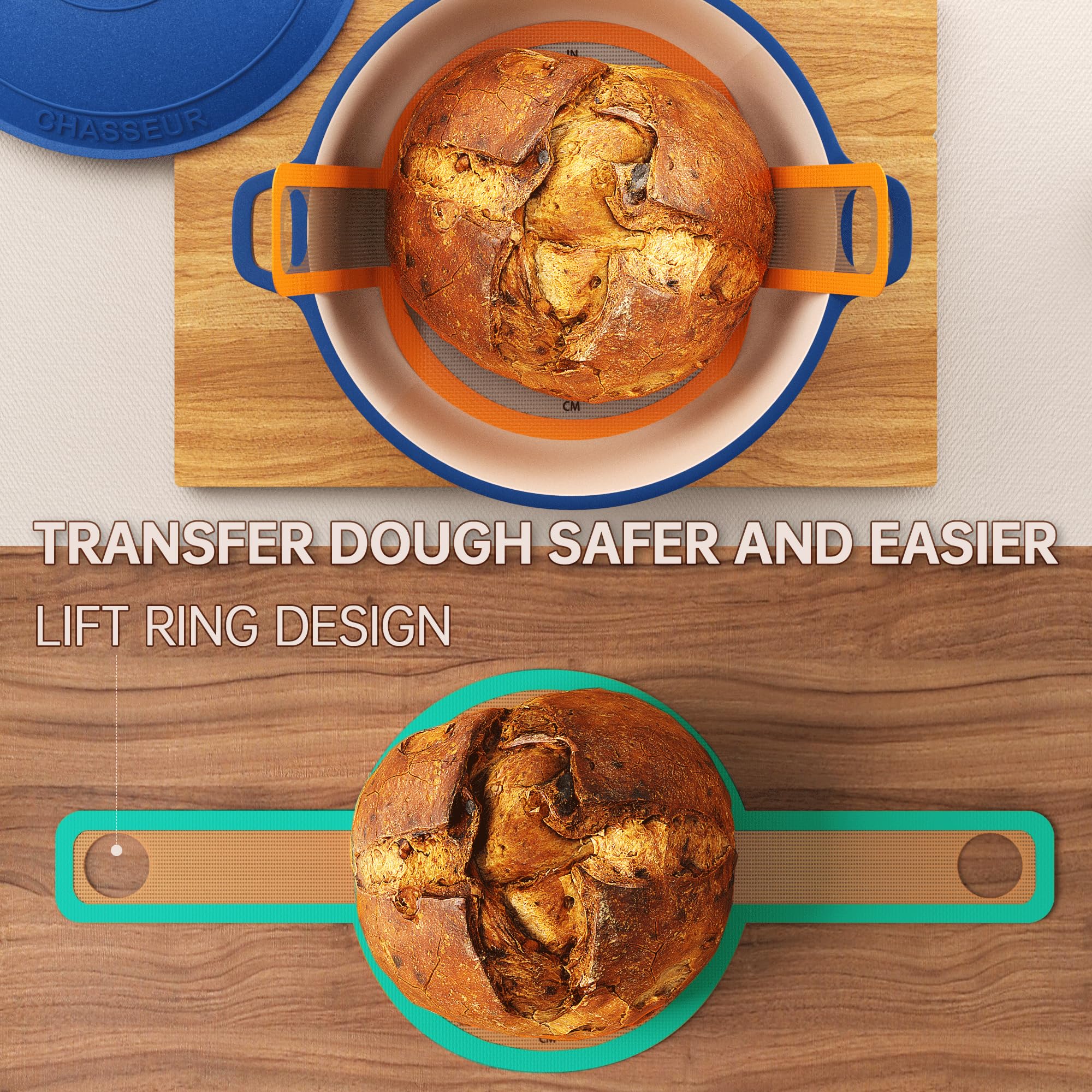 GUY.DRE.MAT Silicone Baking Mat for Sourdough - 20.8" x 8.3", Green & Orange, Model S070-05, Includes 2 Pieces with Storage